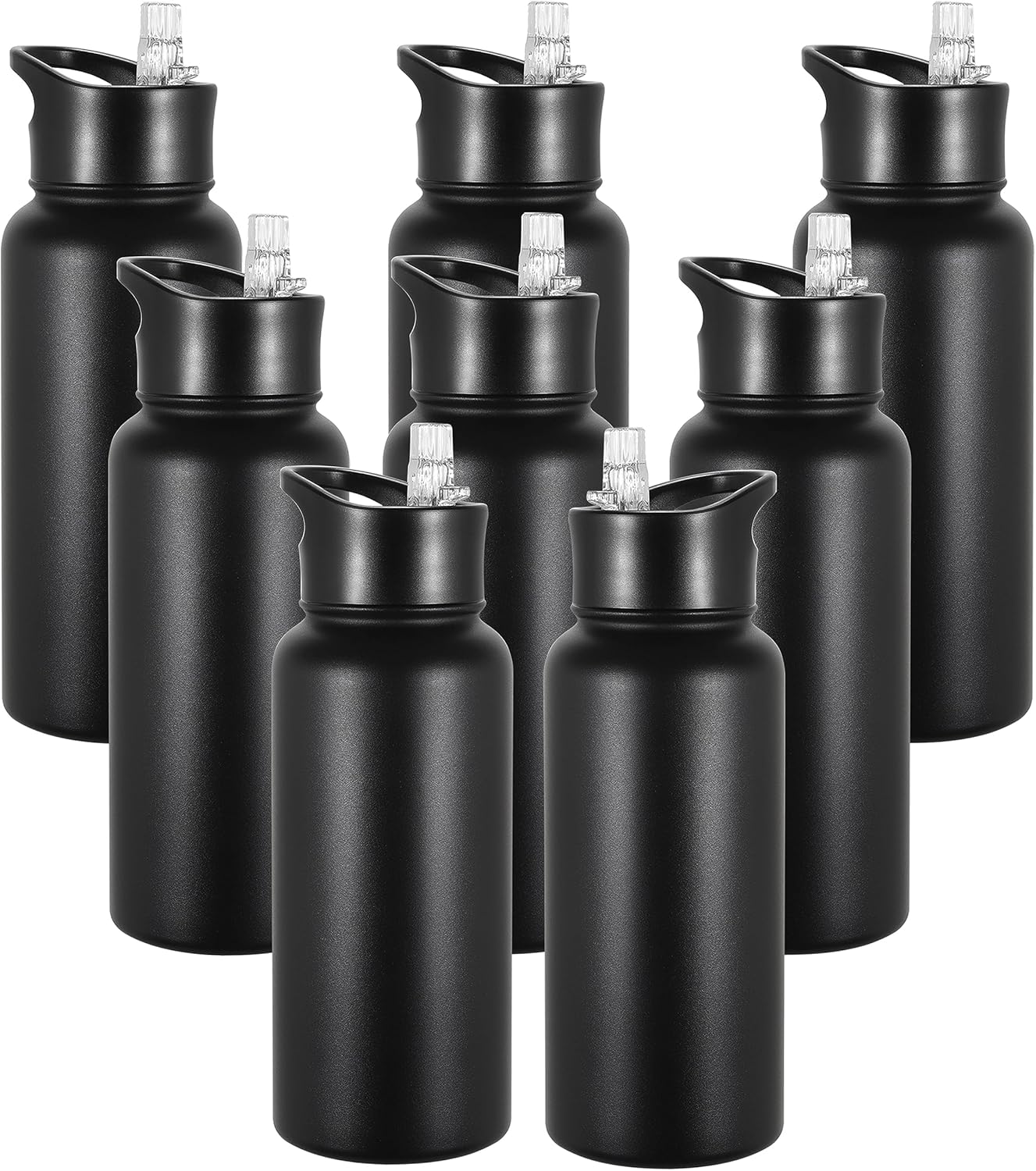 VEGOND 32 oz Insulated Water Bottle Bulk Stainless Steel Metal Water Bottles with Leak Proof Straw Lid & Spout Lid, Wide Mouth Double Walled Vacuum Travel Sports Bottle, 8 Pack