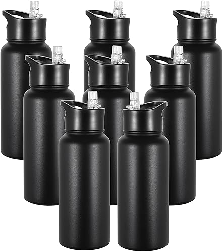 VEGOND Botella de agua aislada de 32 onzas, botellas de agua metálicas de acero inoxidable a granel con tapa de popote a prueba de fugas y tapa de
