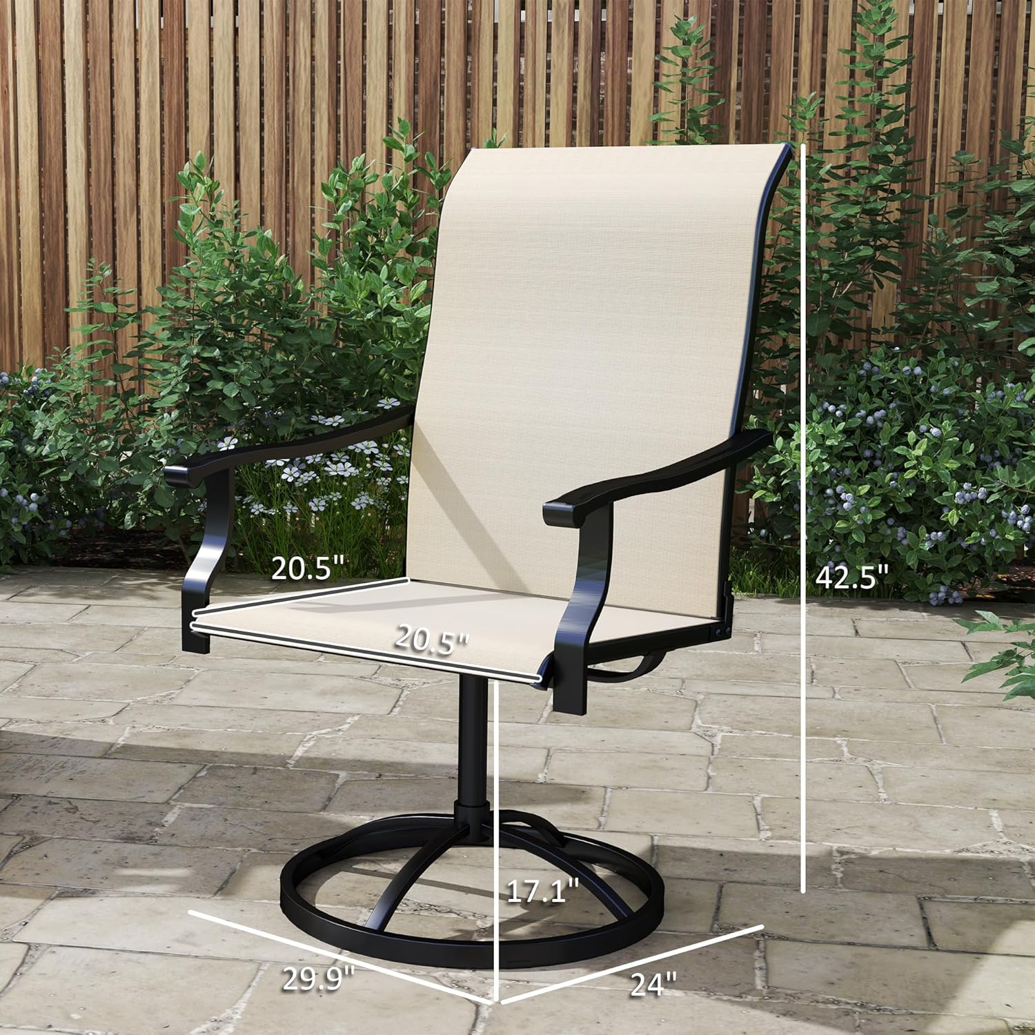 Outsunny Outdoor Patio Swivel Chairs Set of 2, High Back Patio Dining Chairs with All-Weather Mesh Fabric and Metal Frame for Backyard, Lawn, Porch or Garden, Beige