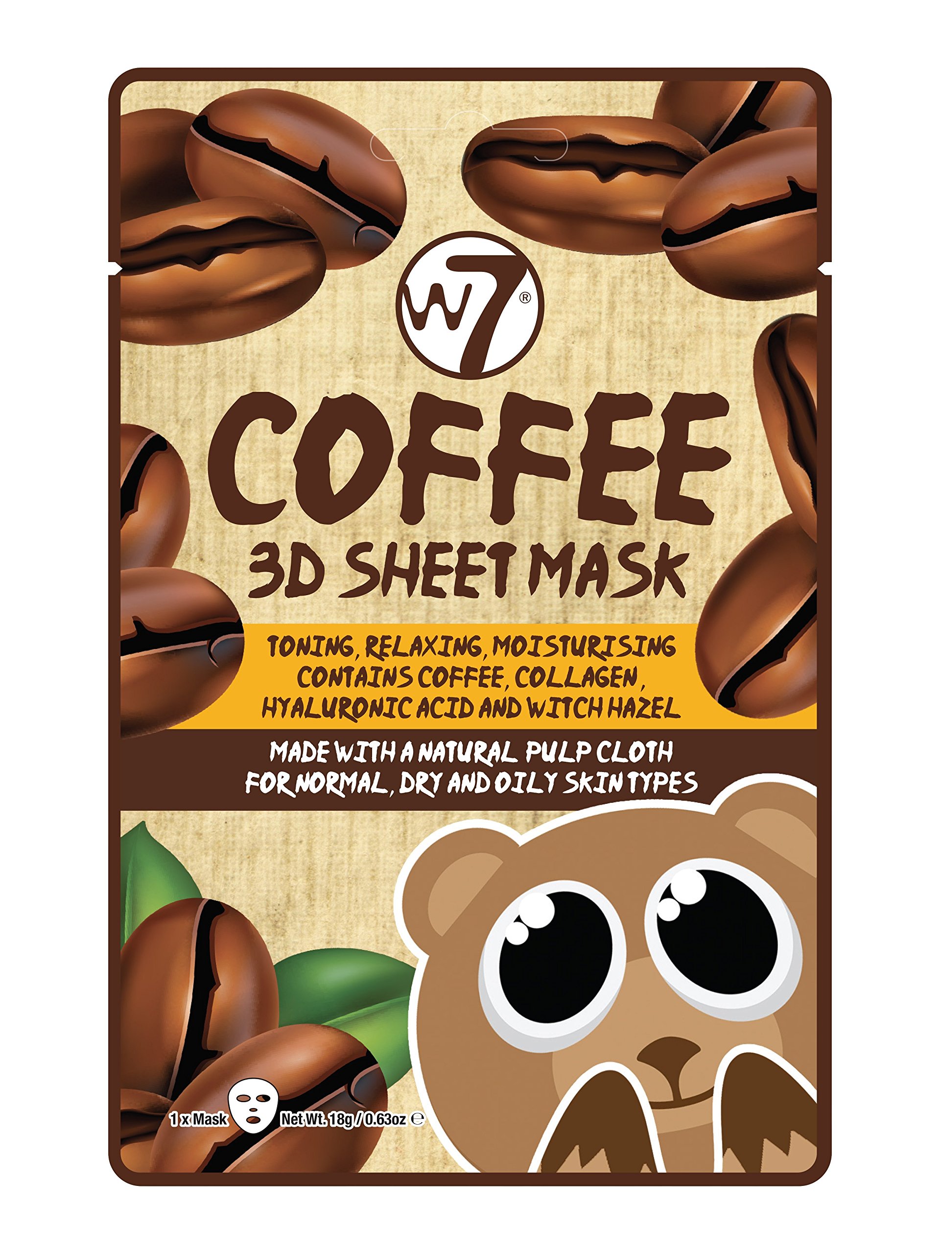 W7 Coffee 3D Sheet Mask Face Mask Toning Skin Care Hydrating Moisturising X1
