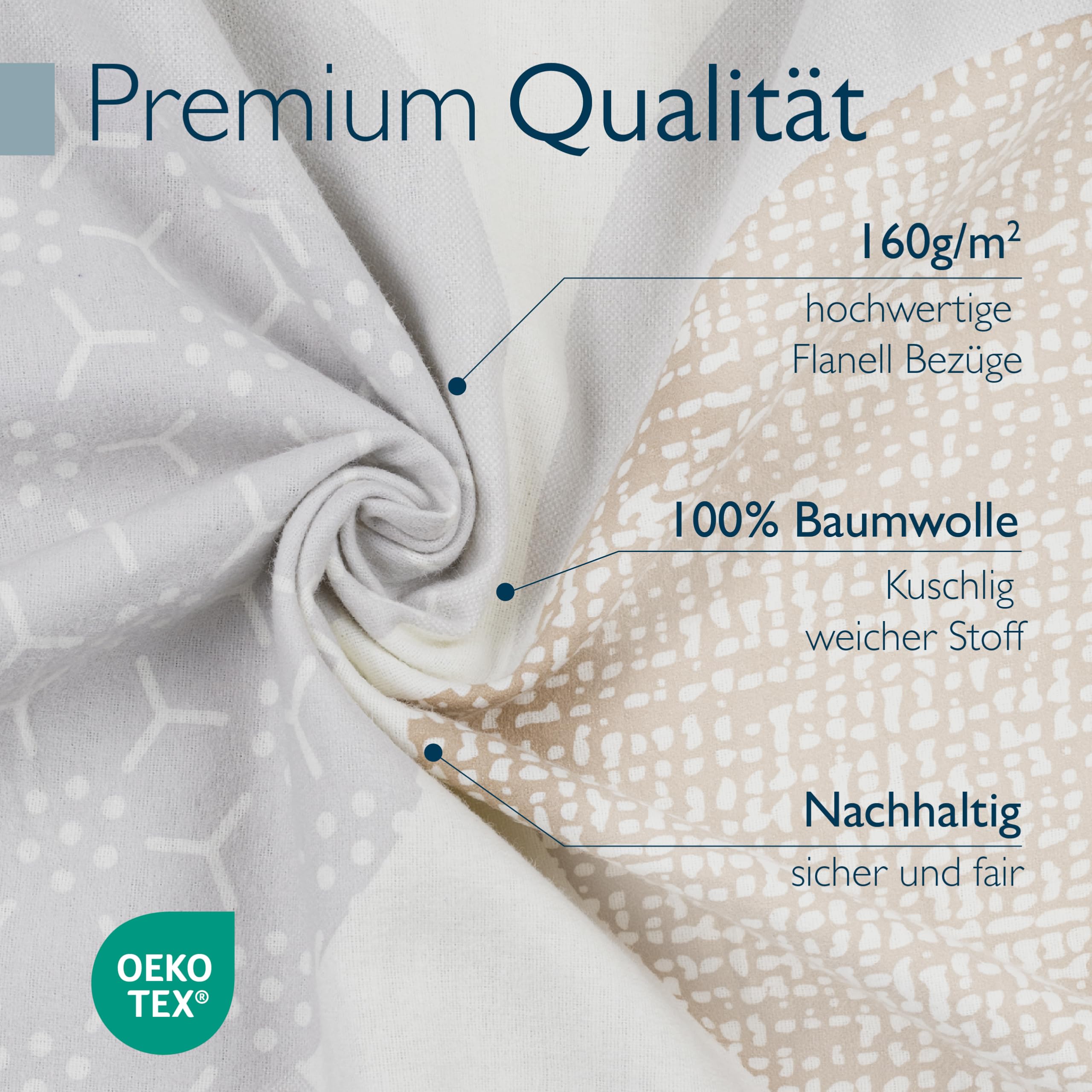 Beautissu Biber Bettwäsche 4teilig 100% Baumwolle Flanell Winterbettwäsche | 135x200cm Beige warme Feinbiber 2X Bettbezug & 2X Kissenbezug 80x80cm Biberbettwäsche Bettwäsche-Sets warm Winter Set Josi