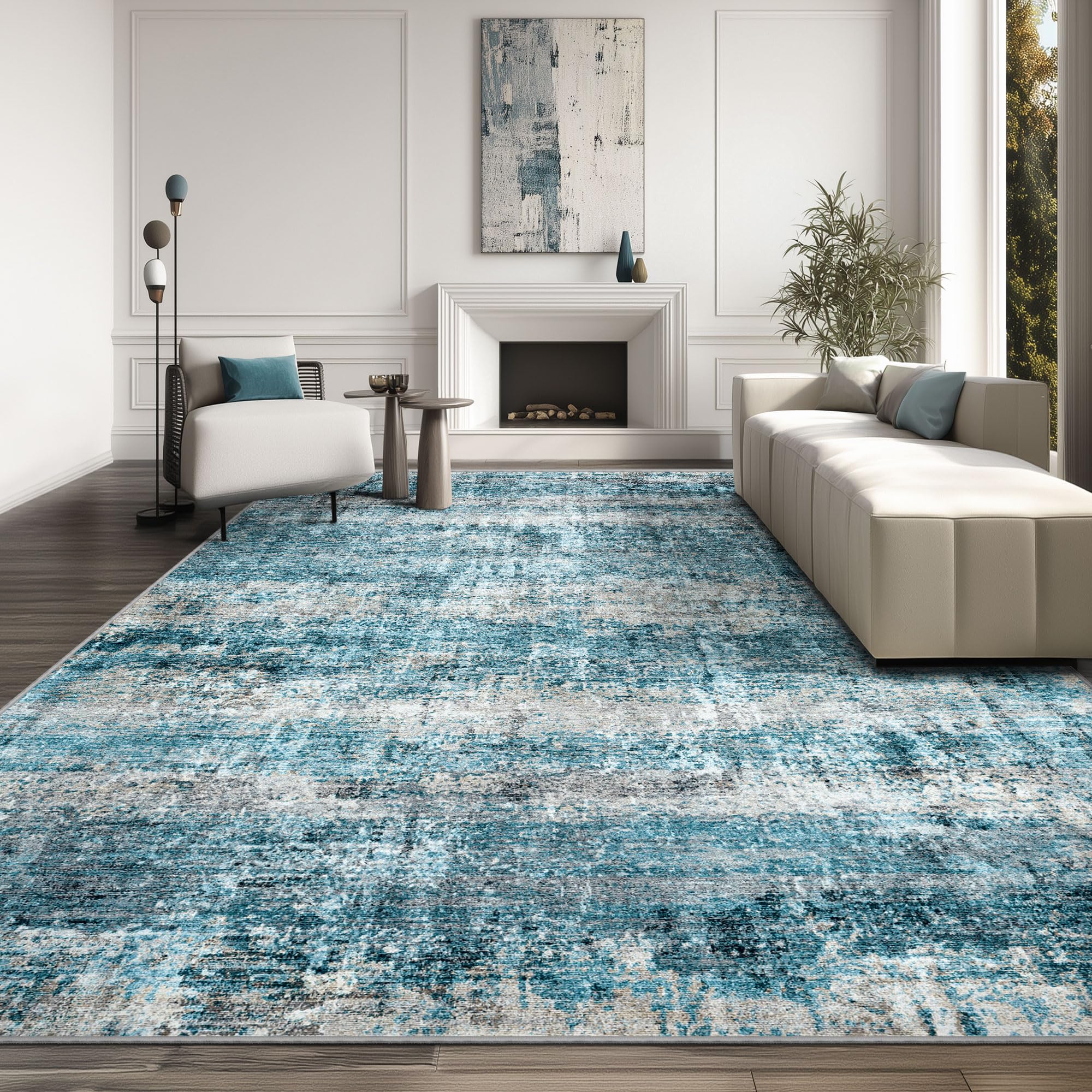 LEPEII 8x10 Area Rugs, Machine Washable Low Pile Rugs for Living Room, Modern Abstract Area Rugs for Bedroom, Large Area Rug with Non-Slip Backing for Dining Room-Blue
