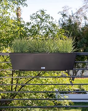 Veradek Pure Series Railing Planter - Tapered Window Box with Bracket | Made From Durable Plastic With Adjustable Metal Railing Bracket. Modern Railing/Fence Decor for Plants and Flowers