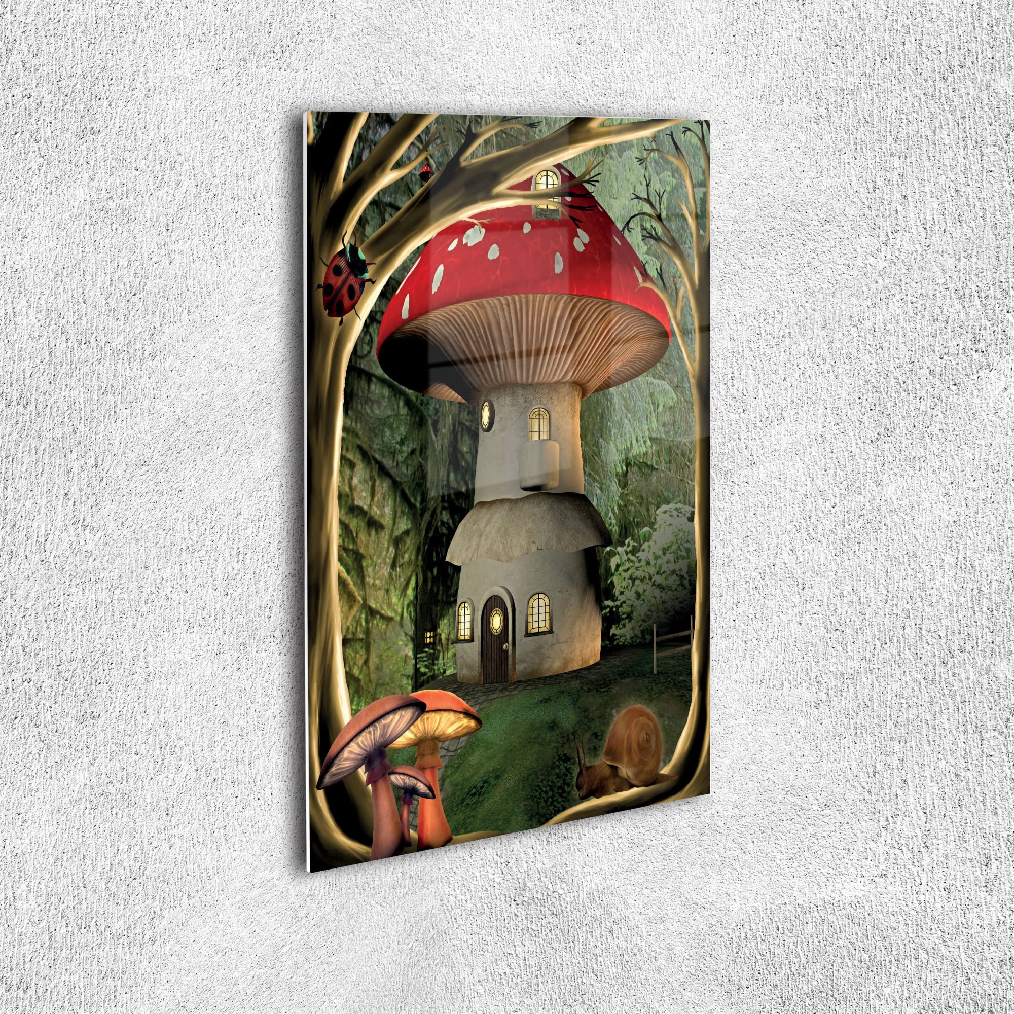 Amazon.com: Ambesonne Mushroom Acrylic Glass Wall Art, Shroom House in  Enchanted Forest Ladybug and Snail Whimsical Tree, Decorative Accent for  Living Room Bedroom & Dorms, 19" x 26", Red Pale Coffee Green: