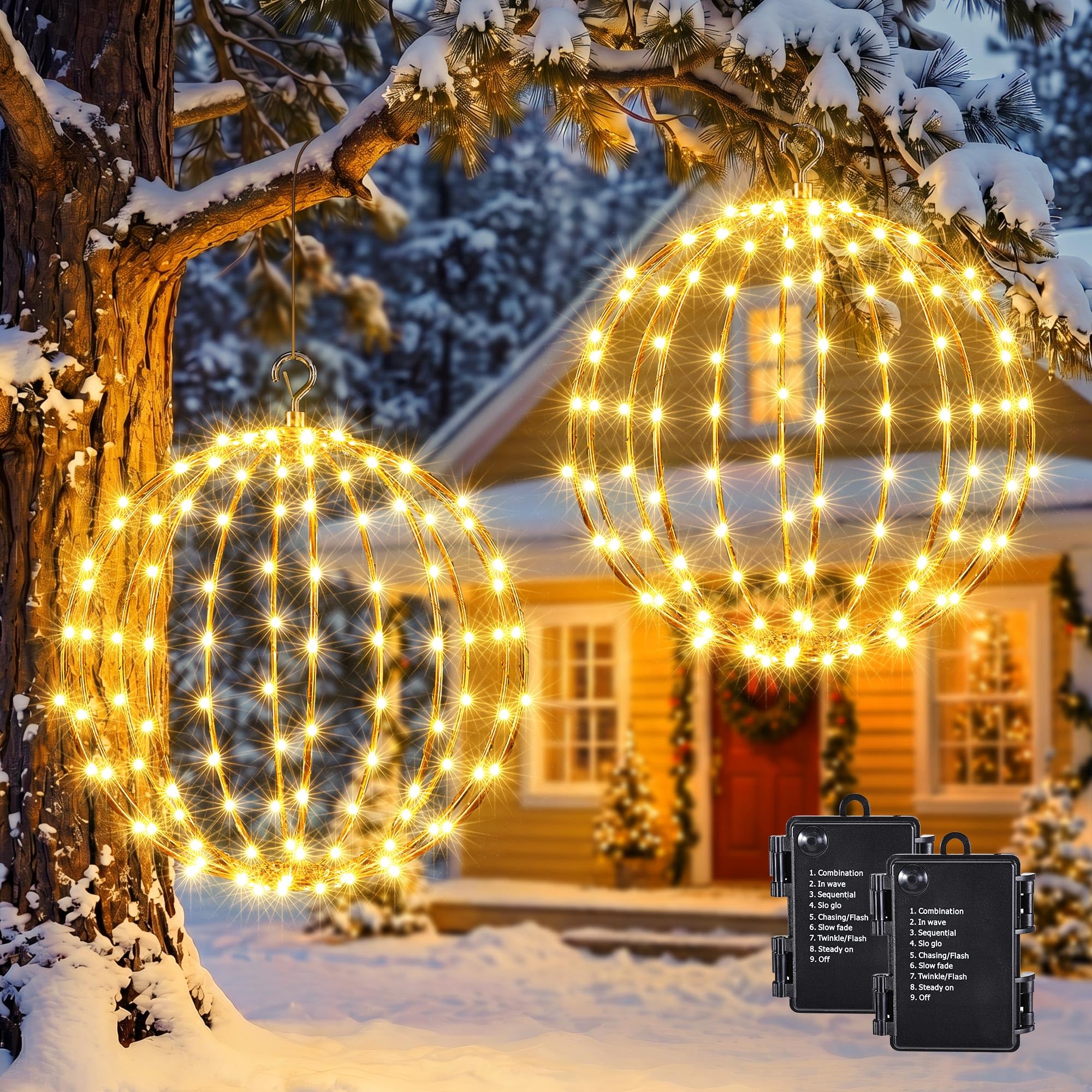 iBaycon Weihnachtsbeleuchtung Außen kugel 30CM 2 Stück Warmweiße Batterie