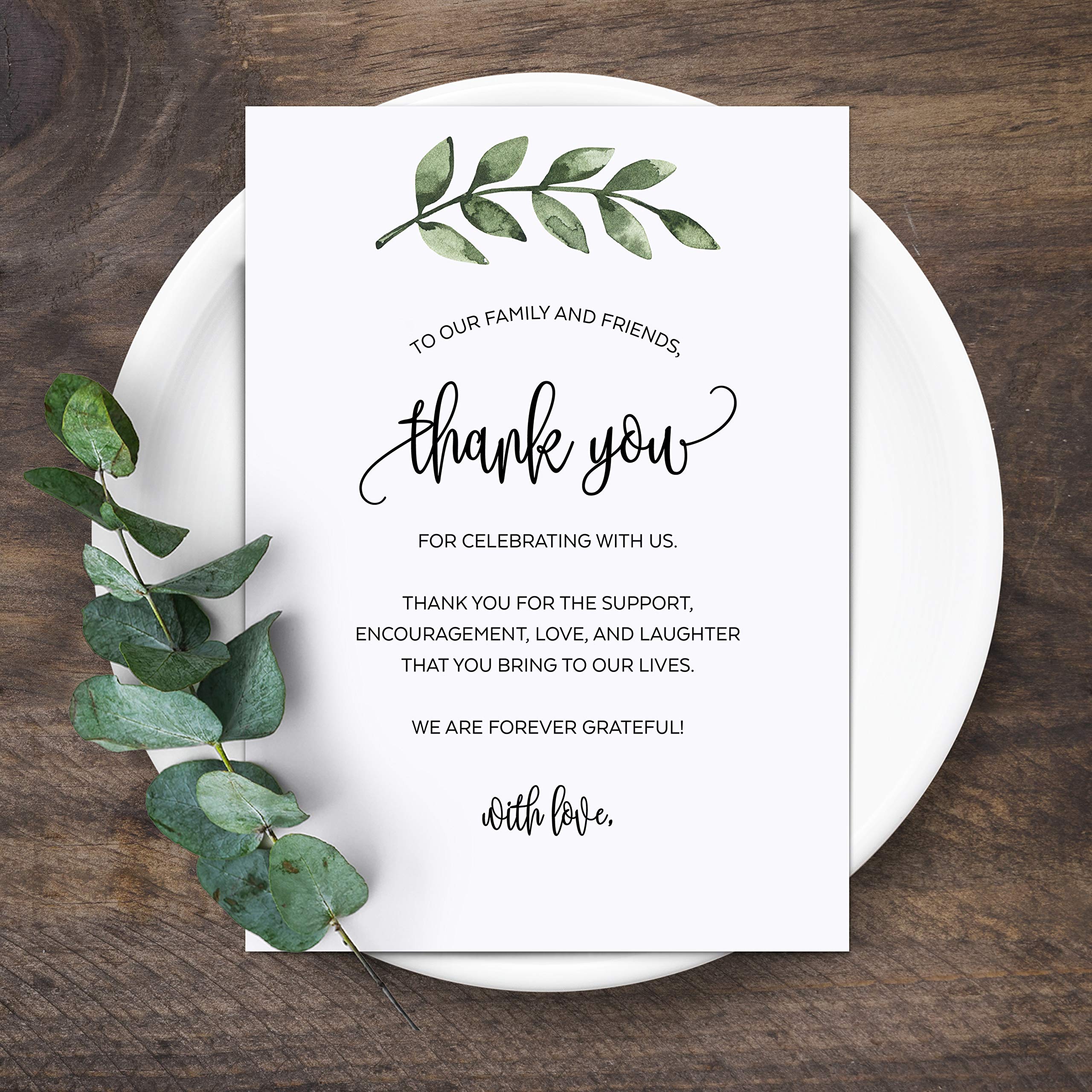 321Done Greenery Thank You Place Setting Cards, 15 x 18 cm, białe, wyprodukowane w USA - akwarela zielone liście, kartki na stół na ślub, imprezę, emeryturę, ukończenie szkoły, urodziny, prysznic,