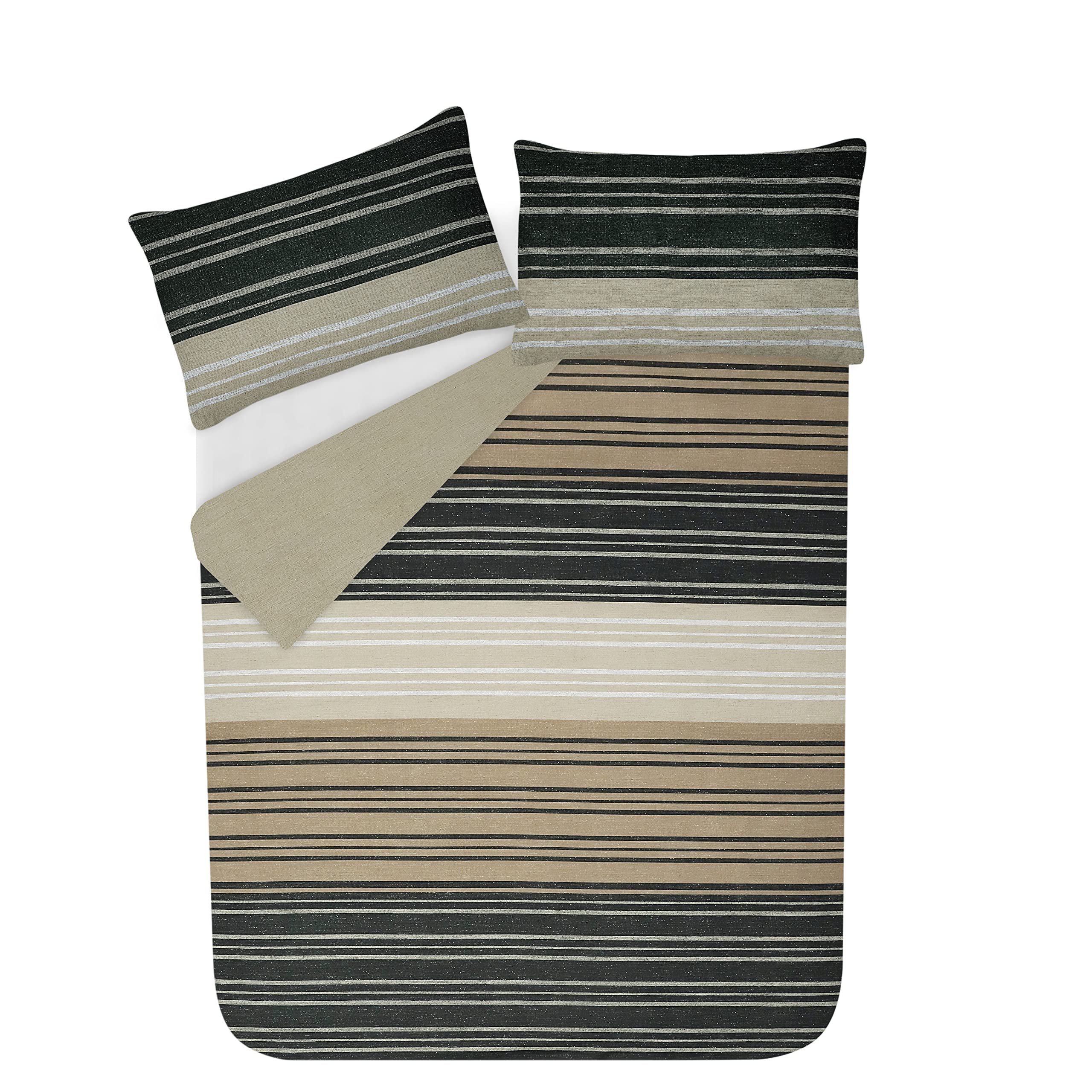 Sleepdown Set copripiumino king size a righe marroni. Design in cotone super morbido e facile da pulire. Trapunta con motivo a righe alla moda. King Size 220 x 230 cm+2 federe abbinate