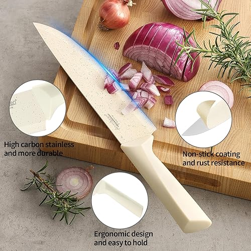 Miniatura 6 de Juego de cuchillos de acero inoxidable, juegos de bloques de cuchillos con afilador integrado, juego de bloques de 15 piezas con bloque y asas