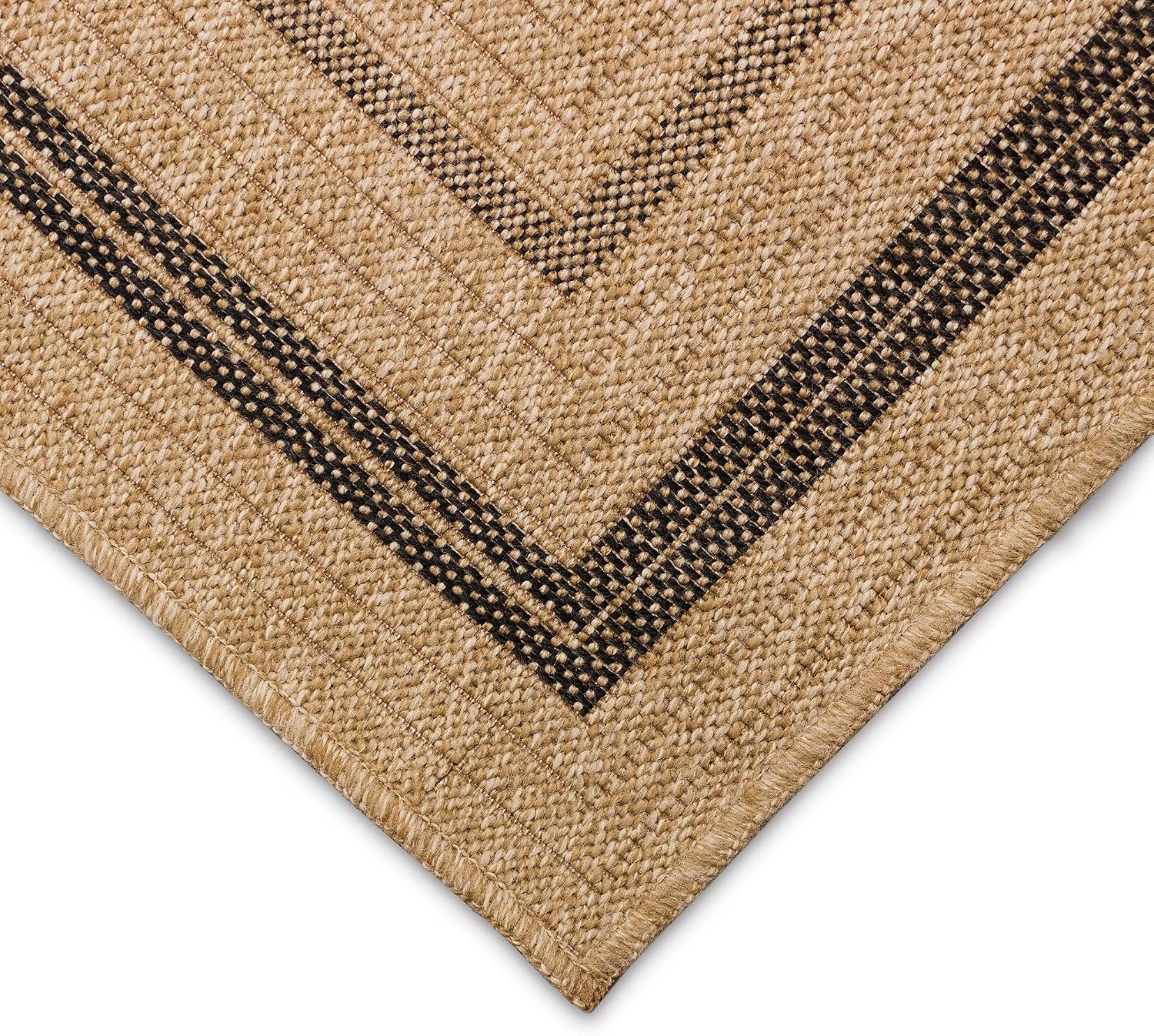 Liora Manne Sahara Indoor/Outdoor Power Loomed Synthetic Blend Low Profile Area Rug - Traditional Border Casual Accent (Multi Border Natural) (5'3" x 7'3")