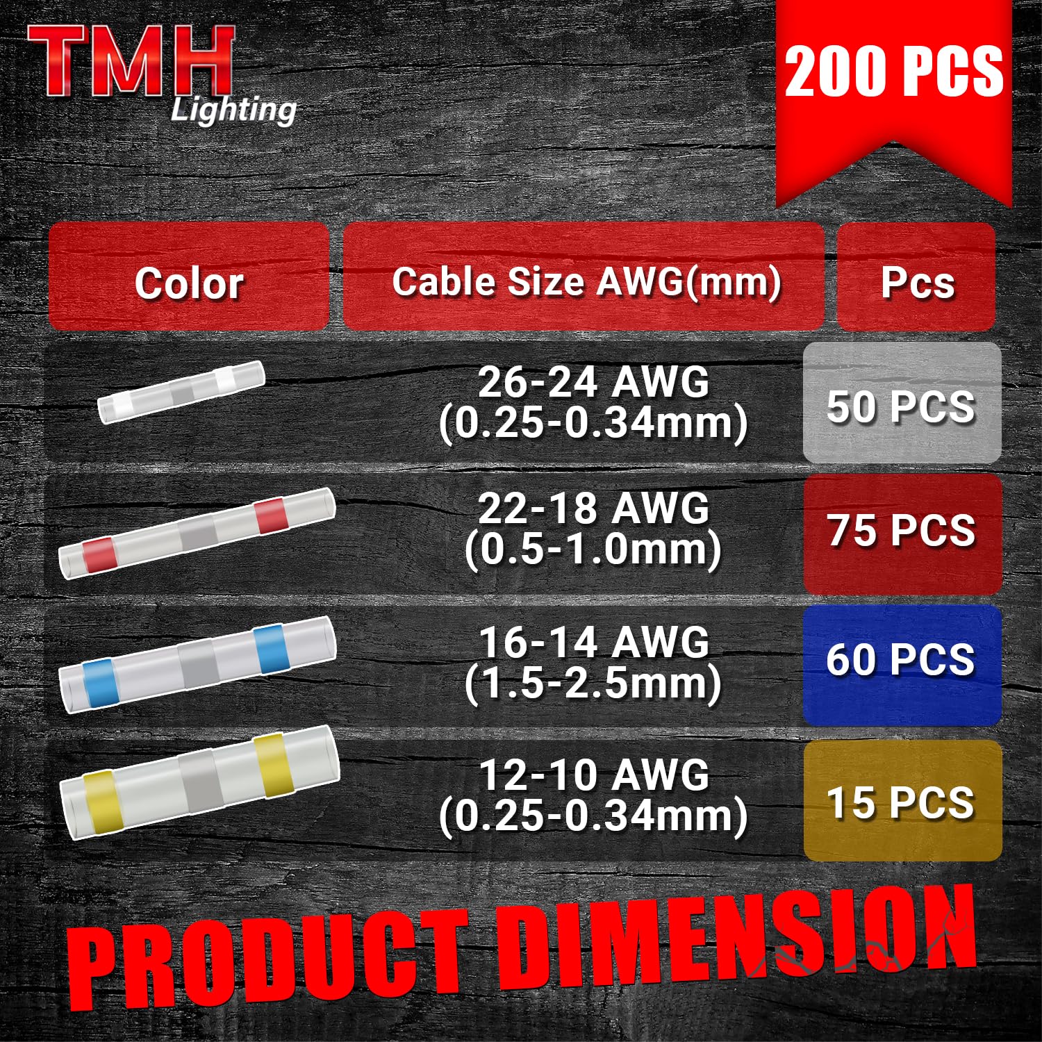 TMH 200 PCS Solder Seal Wire Connectors Kits, Solderless Heat Shrink Waterproof Terminal Insulated Electrical Splice for Automotive Marine Boat Stereo