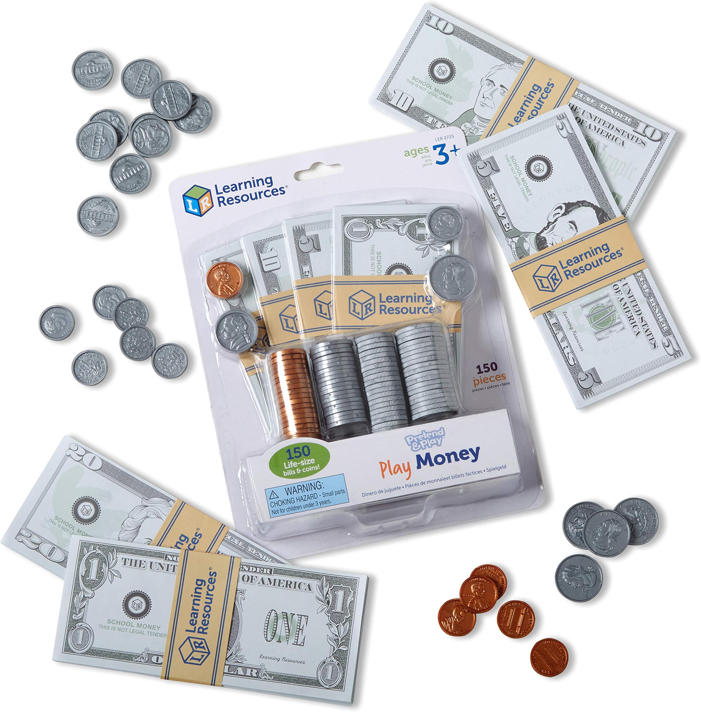 Learning Resources Pretend Play Money - 150 Pieces, Ages 3+ Play Money For Kids, Pretend Money For Kids, Play Money Set, Money And Banking Play Toys, Toddler Learning Toys