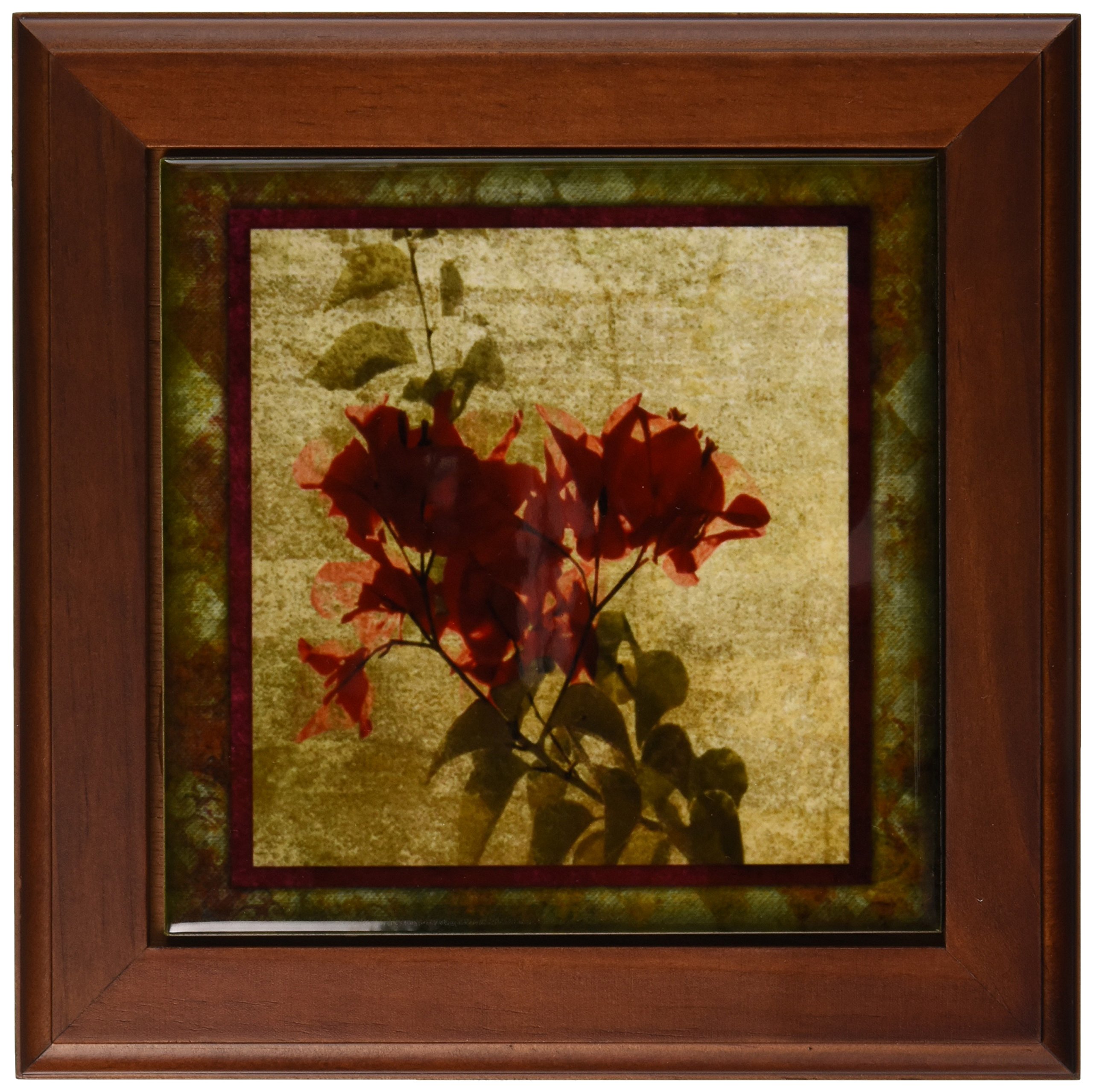 3dRose ft_41385_1 Red Bougainvillea Framed Tile, 8 by 8-Inch