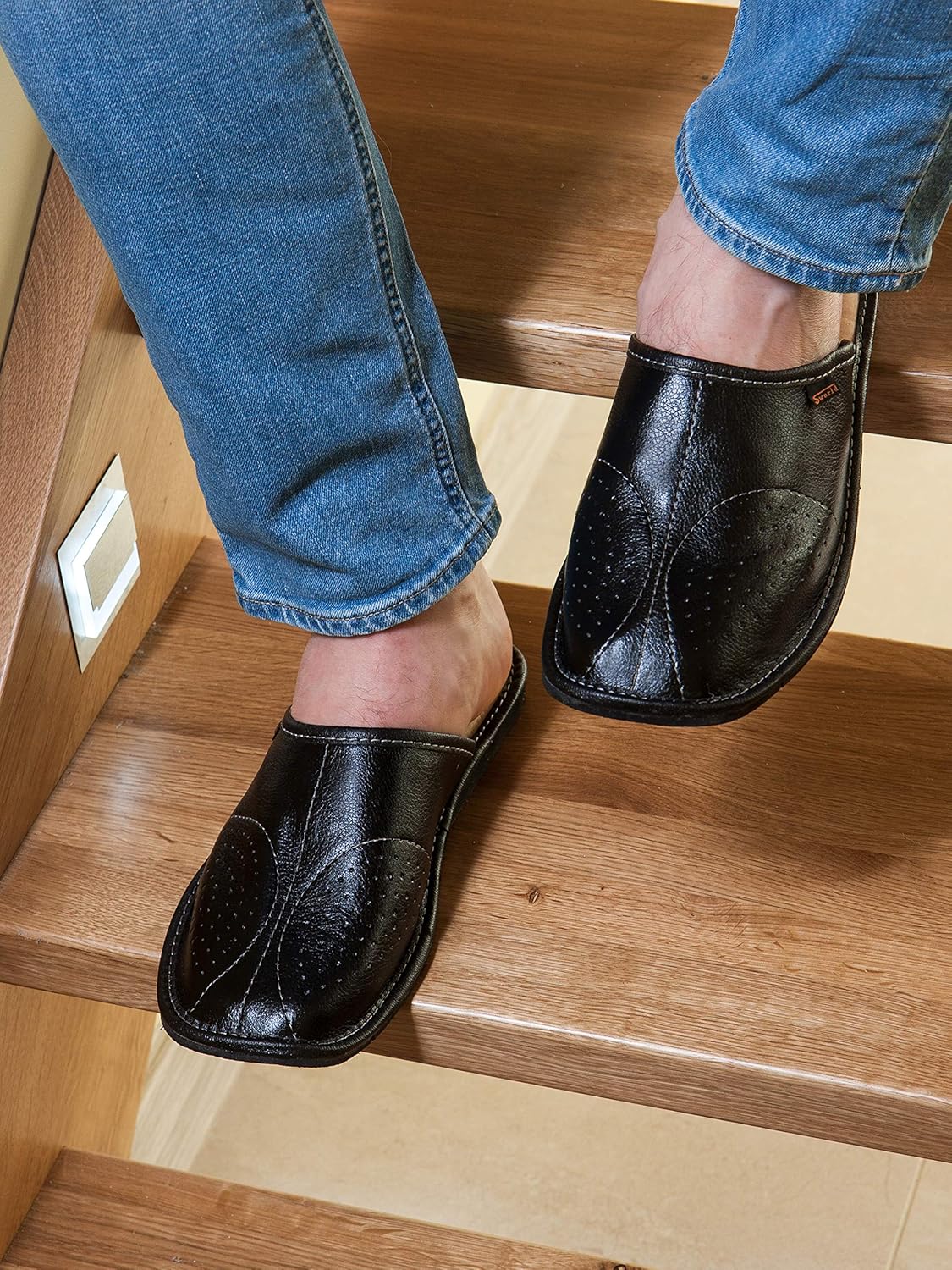 leather slip on house shoes