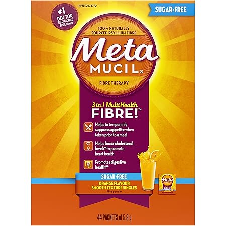 METAMUCIL 75% LESS SUGAR (NOT SUGAR-FREE) - ORANGE FIBRE SINGLES, 44 packets of 5.8 g