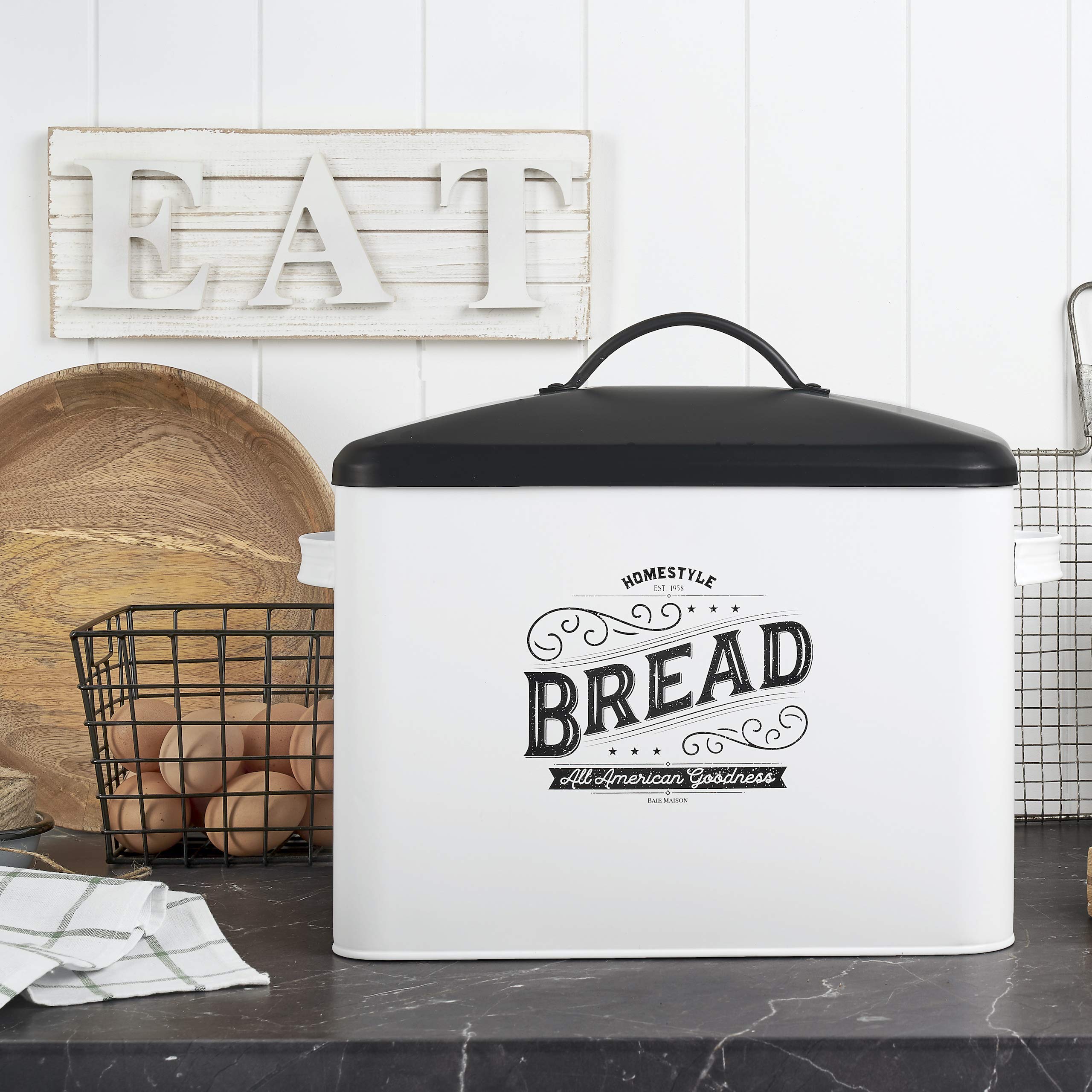 Extra Large White Bread Box with Black Lid Bread Boxes for Kitchen