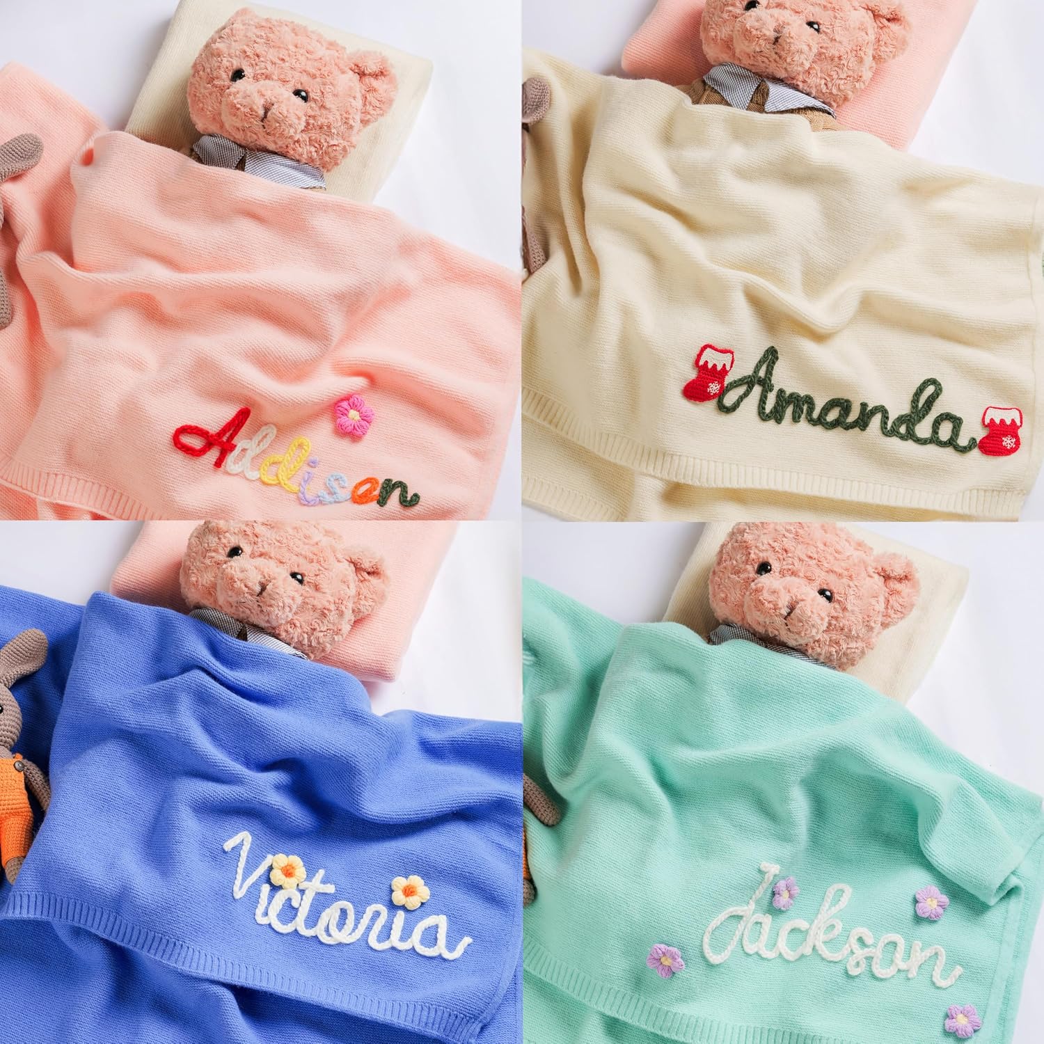 Custom Baby Blanket with Name, Personalized Embroidered Baby Knit Blanket, Gifts for Kids Girl, Boy, Birthday Christmas Nursery Gifts