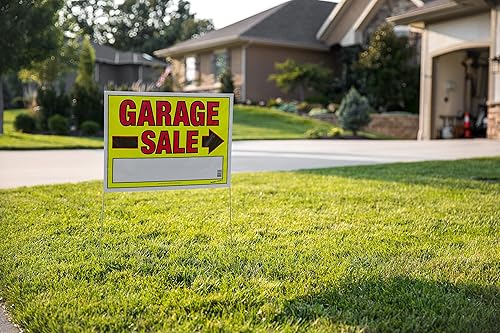 Miniatura 6 de Sunburst Systems 3925 Letrero grande de venta de garaje montado con estaca en U de metal, doble cara con flechas, 22 x 32 pulgadas, paquete de 10