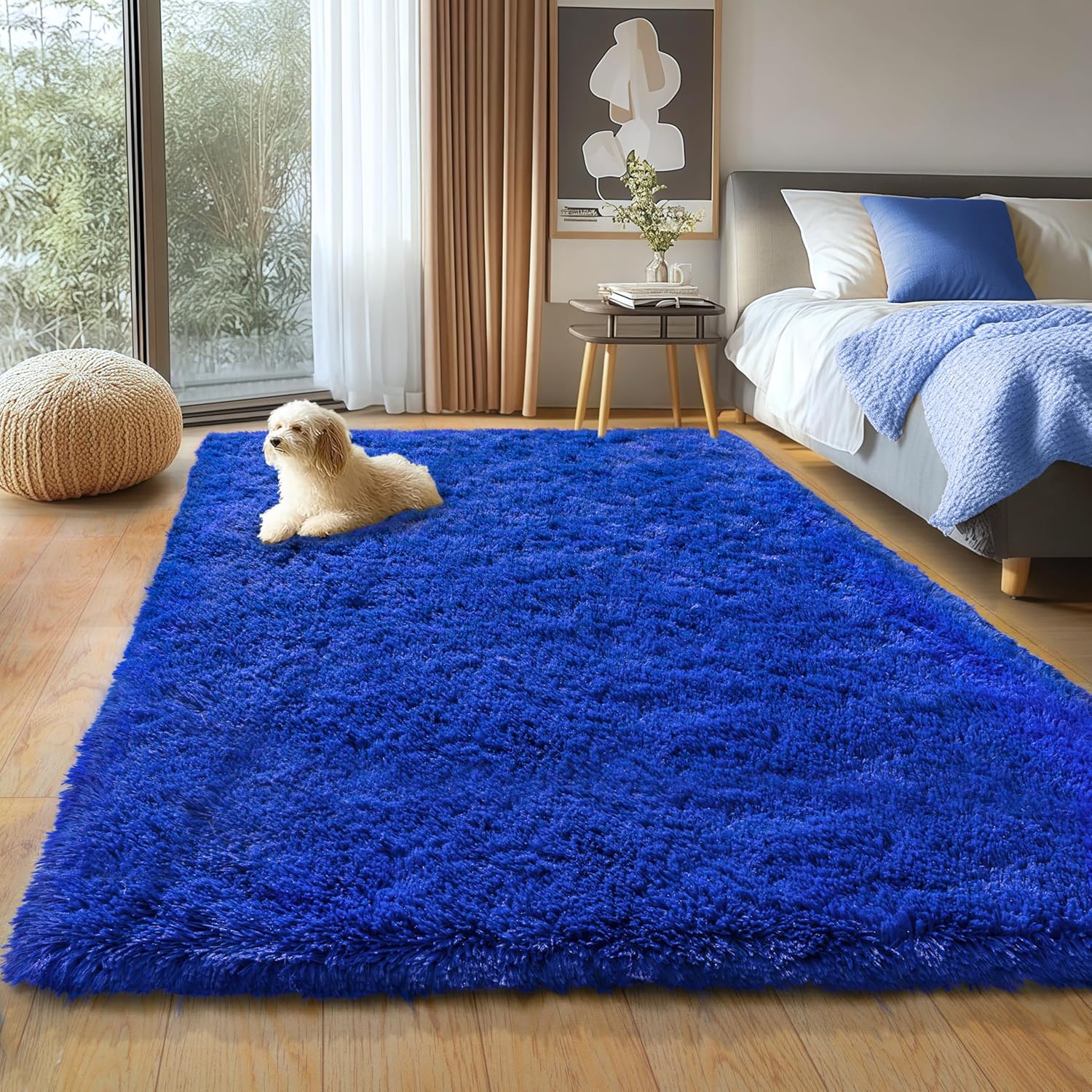 Blue Fluffy Area Rug for Bedroom, 4x5.9 Feet Shag Rugs for Living Room, Kids Rooms Boys Room Nursery, Soft and Comfy, Fuzzy Carpet Teen Dorm Home Decor Aesthetic, Upgrade Non Slip 4' x 6' (Rectangular) Blue