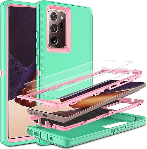 Funda para Note 20 Ultra, Galaxy Note 20 Ultra con protector de pantalla de TPU flexible autorreparable (paquete de 2), funda de protección 3 en 1