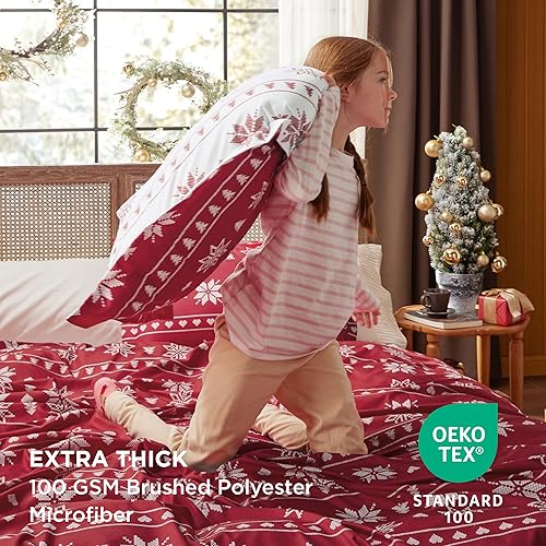 Miniatura 3 de Bedsure Funda de edredón con copos de nieve navideños, juego de cama tamaño Queen con edredón y 2 fundas de almohada (patrón de copos de nieve)