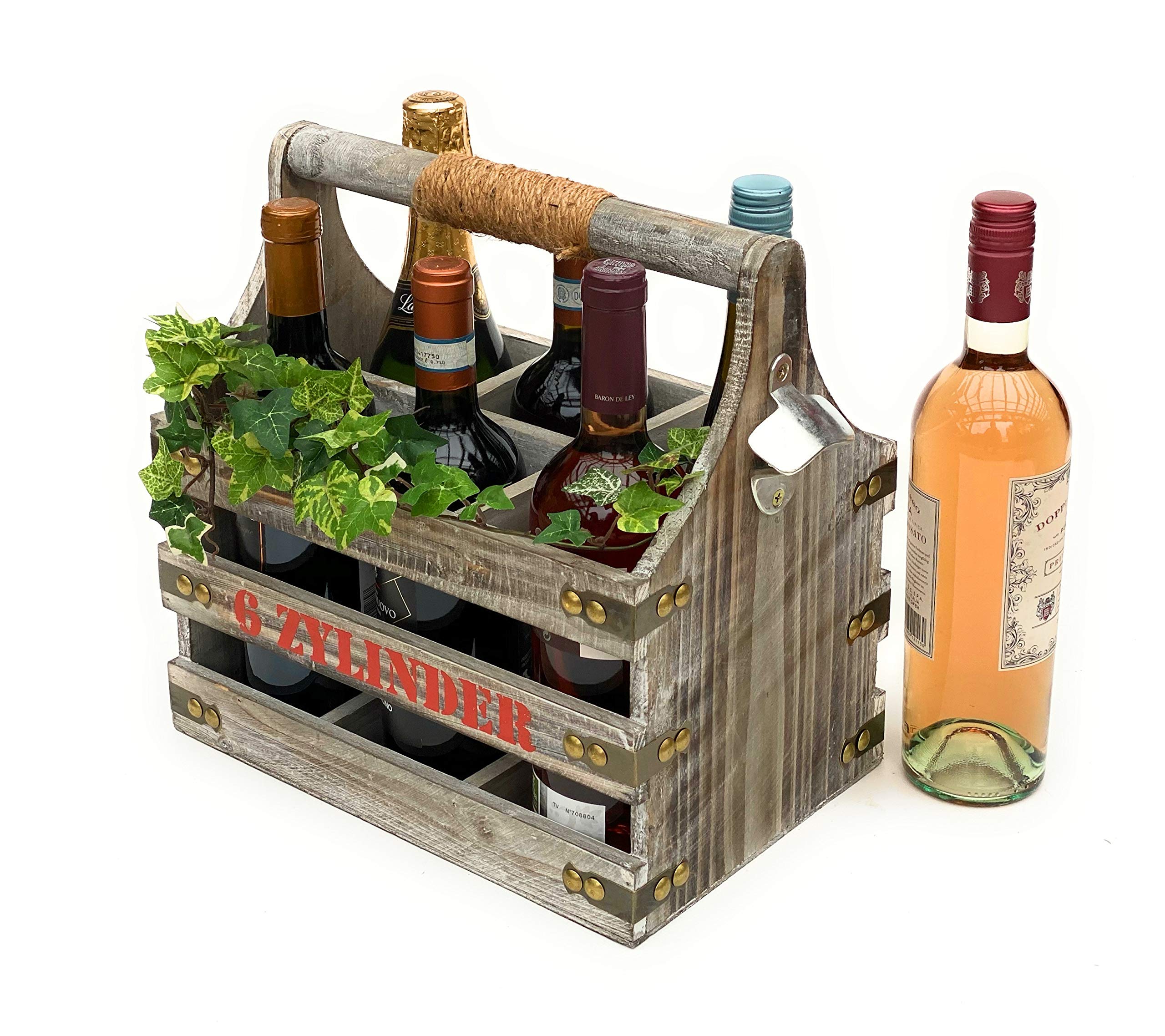 DanDiBo Weinträger 6 Flaschen Holz 93540 Weinregal Flaschenkiste Flaschenkorb Weinflaschenträger Flaschenträger