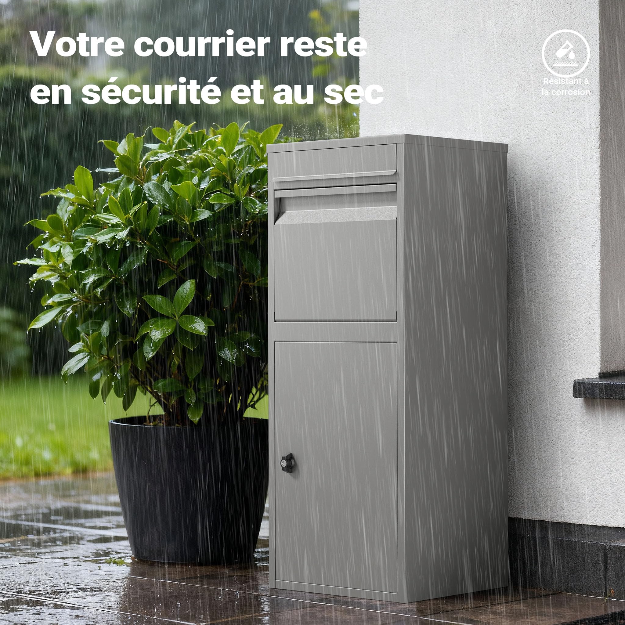 Wiltec Boîte à Colis Grise 410 x 380 x 1020 mm en Acier avec revêtement en Poudre Boîte aux Lettres verrouillable pour la réception de Colis à Domicile Livraison de courrier