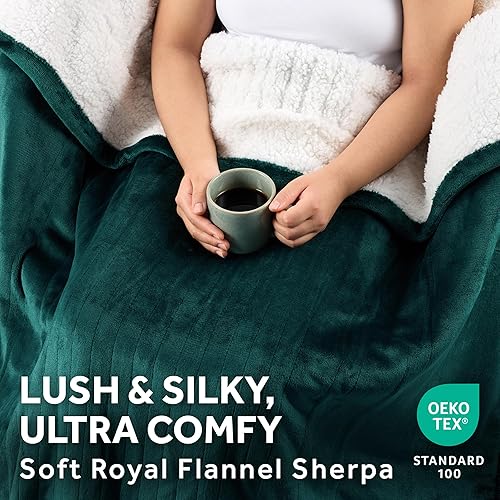 Miniatura 4 de Sunbeam Electric Throw Royal Mink Sherpa Heated Blanket, 4 Heat Settings, 4-Hour Auto Shut-Off, Fast Heating, Luxurious and Ultra Comfy, Botanical