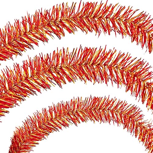 Miniatura 4 de Tinsel Garland Fringe Foil Embellishment Shiny Metallic Colors 30 Feet Long 3in Width Diameter (Red & Gold)