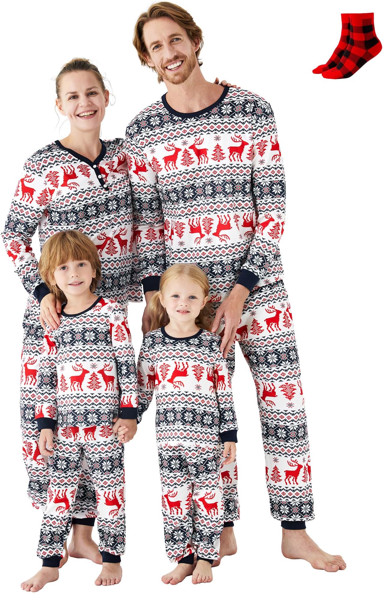 PATPAT Christmas Family Matching Pajama Sets Includes Christmas Socks - Perfect for Family Photos & Holiday Celebrations