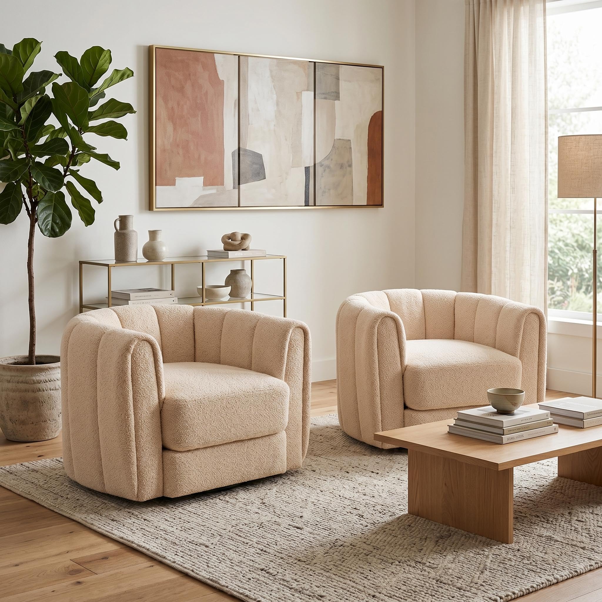 View 1 of [ONE PIECE] Garvee Swivel Accent Chair - Teddy Fleece Camel (2 Pcs)