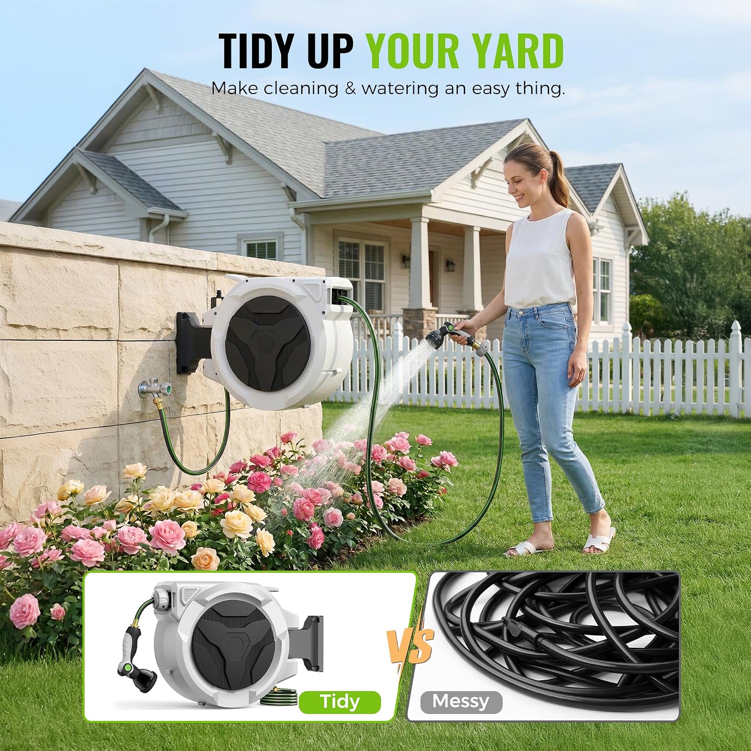 100ft Retractable Garden Hose Reel 1/2" with 10-Function Nozzle photo 3