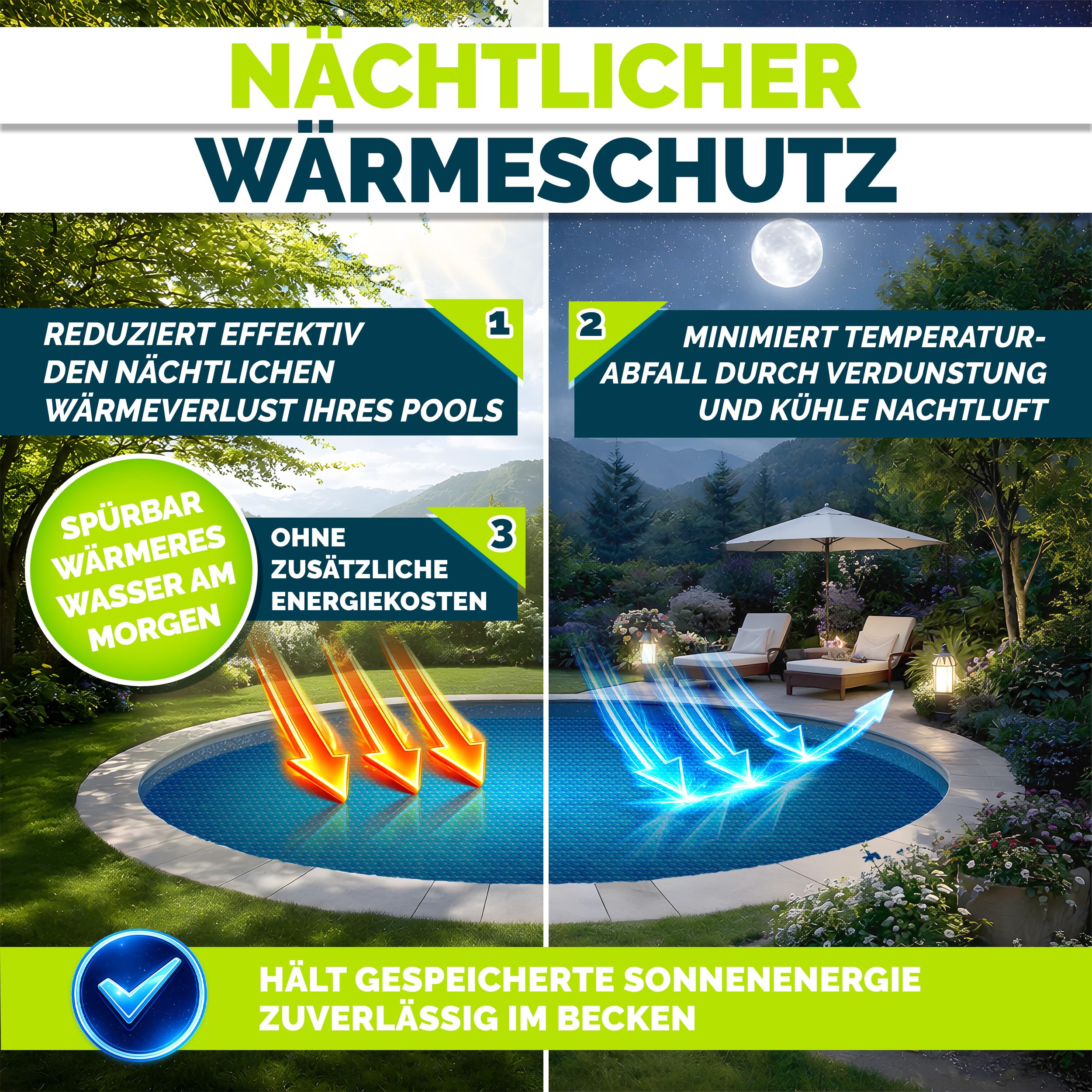 tillvex Pool Solarabdeckplane Rund Ø 244 cm | Solarfolie Stärke 120 µm | Solarplane zuschneidbar | Poolheizung für Wassererwärmung