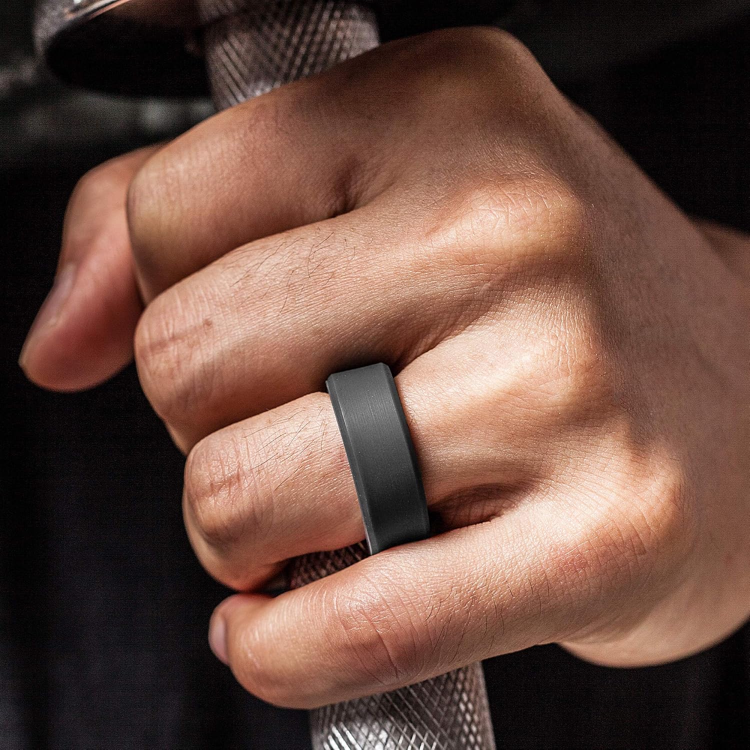 ThunderFit Silicone Rings for Men, Flat Top Angled Edge Rubber Wedding Bands 9.8mm Wide 2mm Thick - 1/4/7 Variety Multipack image 3