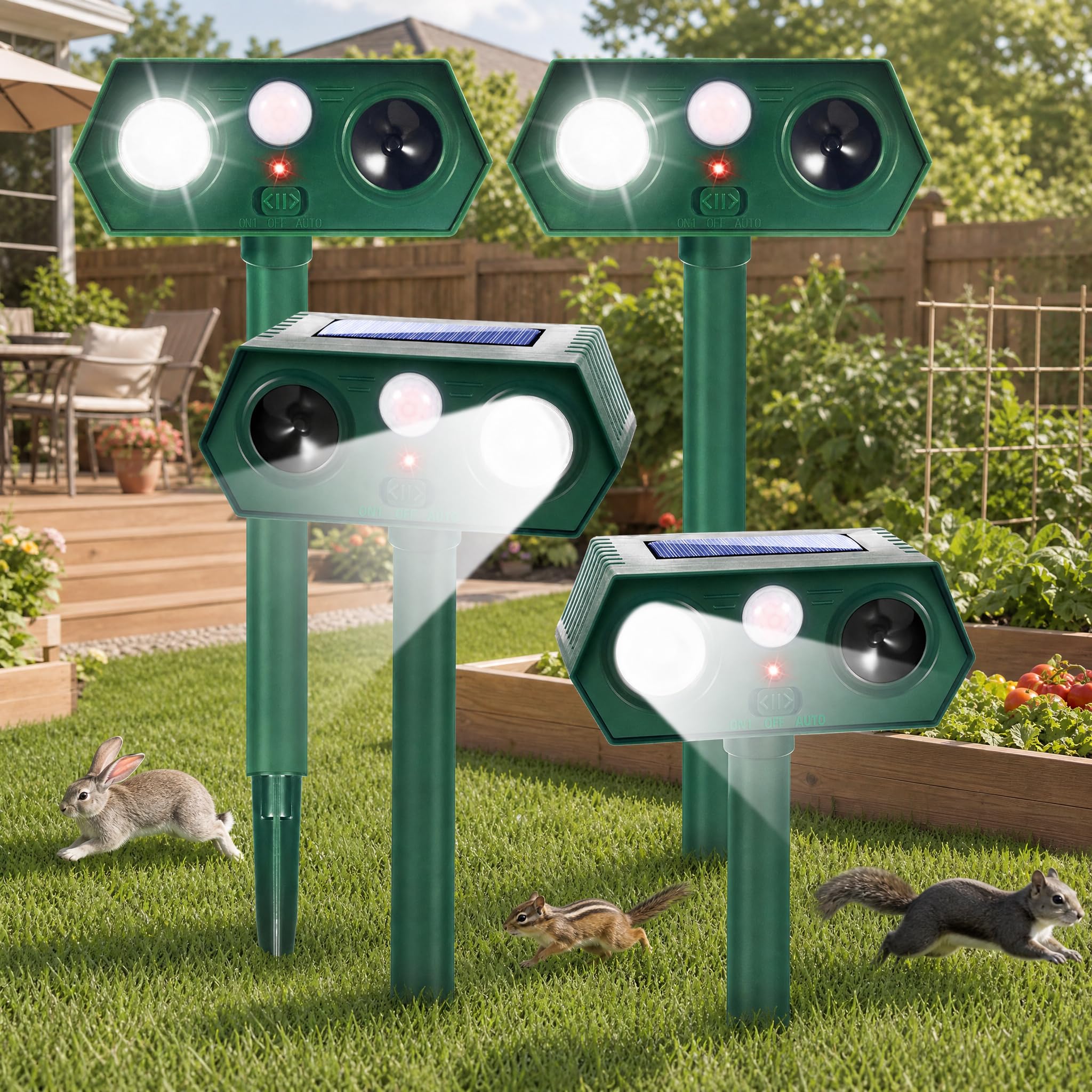 Photo 1 of 2026 New Animal Repellent Outdoor Squirrel Raccoon Sonic Fortress Pro Deer Repellent Devices with Light for Garden, Motion Activated Cat Deterrent to Scare Rabbit Skunk Fox Dog for Farm Yard (4)
