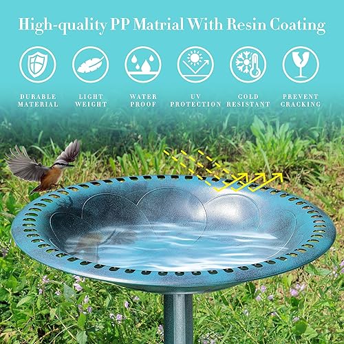 Miniatura 2 de STEELUS 28 "H Bird Bath Polyresin Antique, Baños de pájaros para exteriores, jardín, verde