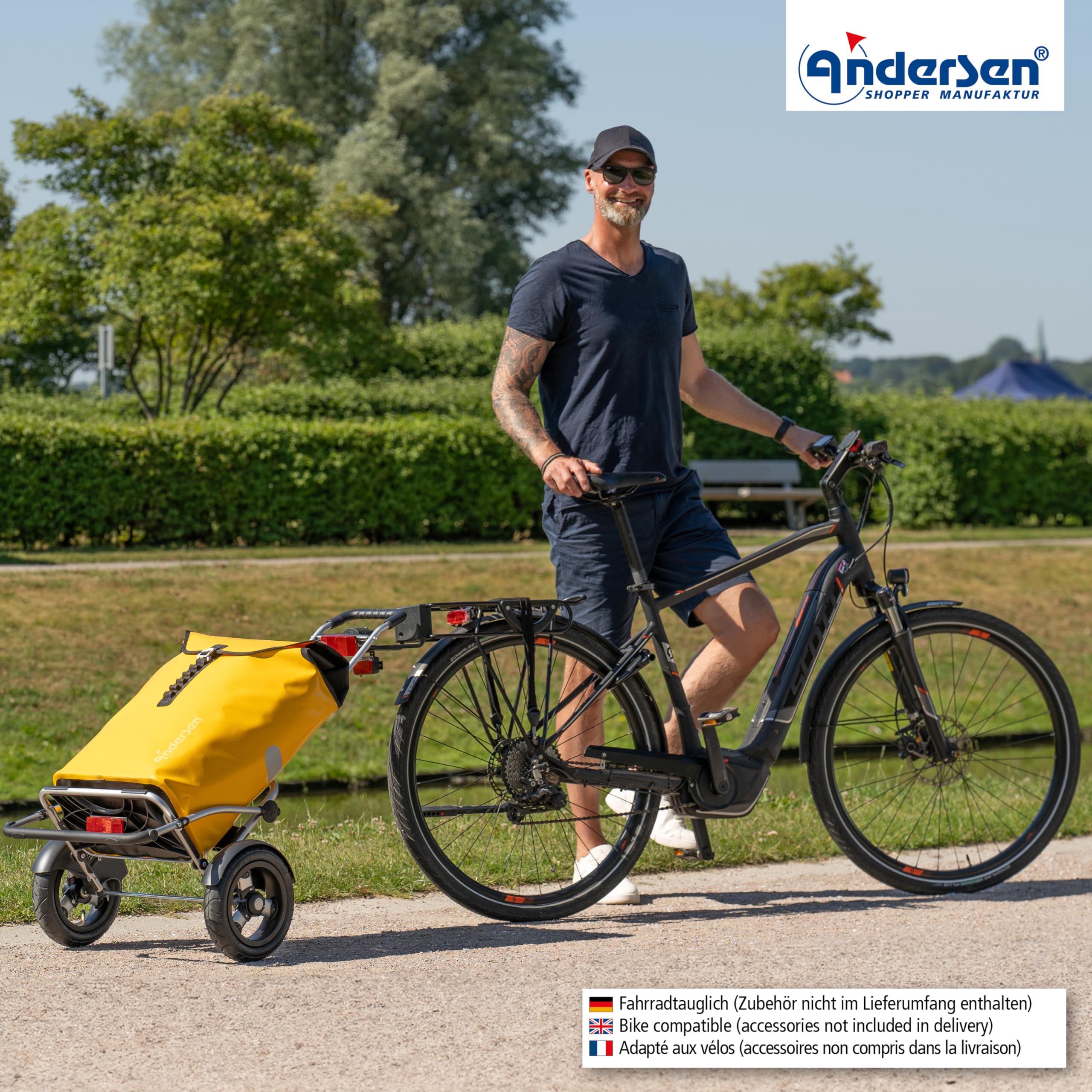 ANDERSEN Einkaufstrolley - Royal Sh. Plus Ortlieb gelb | Fahrradanhänger, Luftbereifung, aus Alu, bis 50 kg