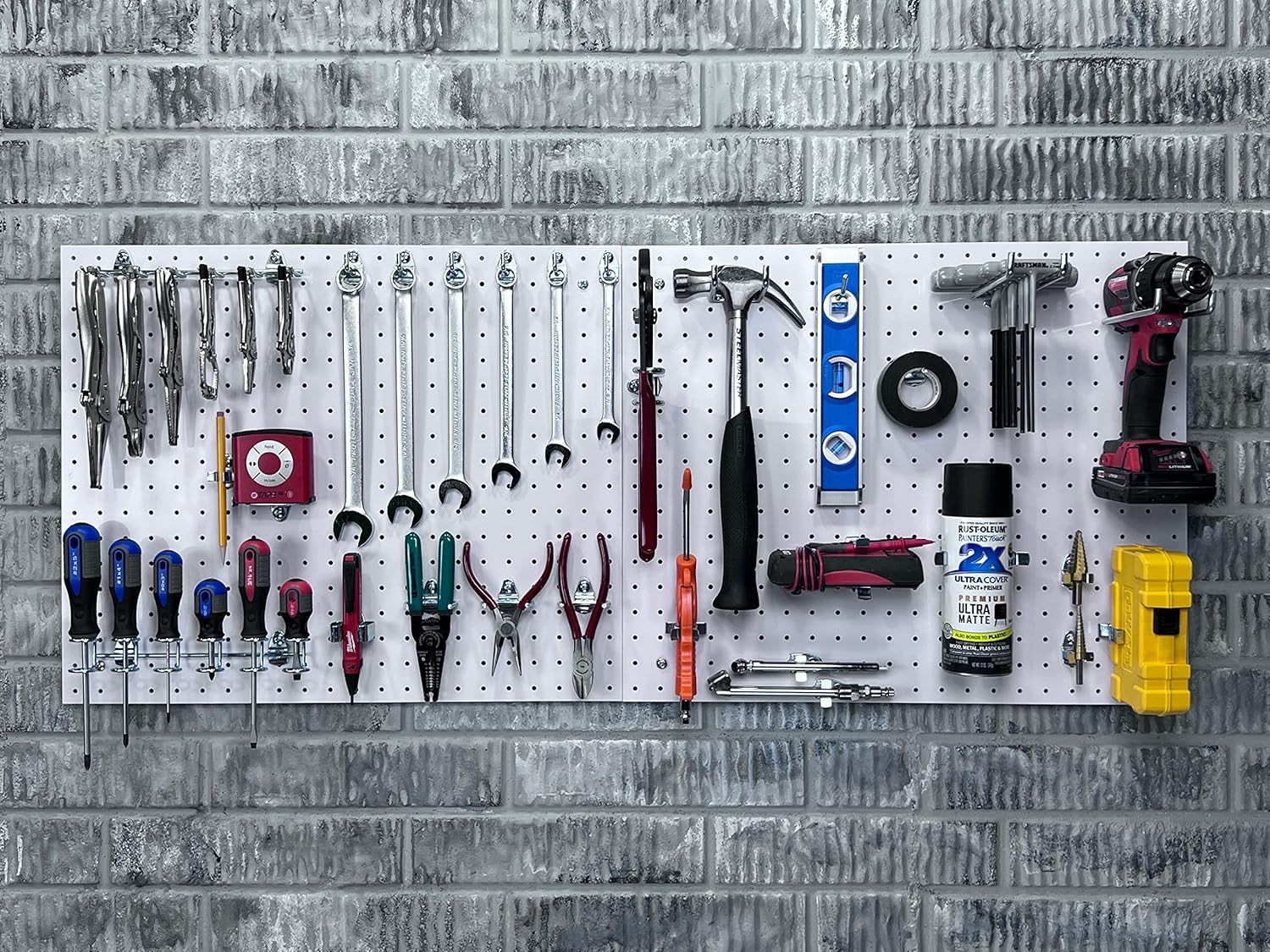 Triton Products Poly Pegboards - Set of 2 Wall Panels, Each 22" x 18" x 1/8" with 1/8” Holes, for Home, Office, Garage, Storage and Organization (White)