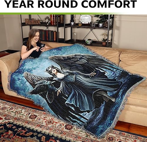 Miniatura 3 de Pure Country Weavers Anne Stokes - Manta de ángel Raven de la colección gótica, tapiz de fantasía para regalo, tejido de algodón, fabricada en los