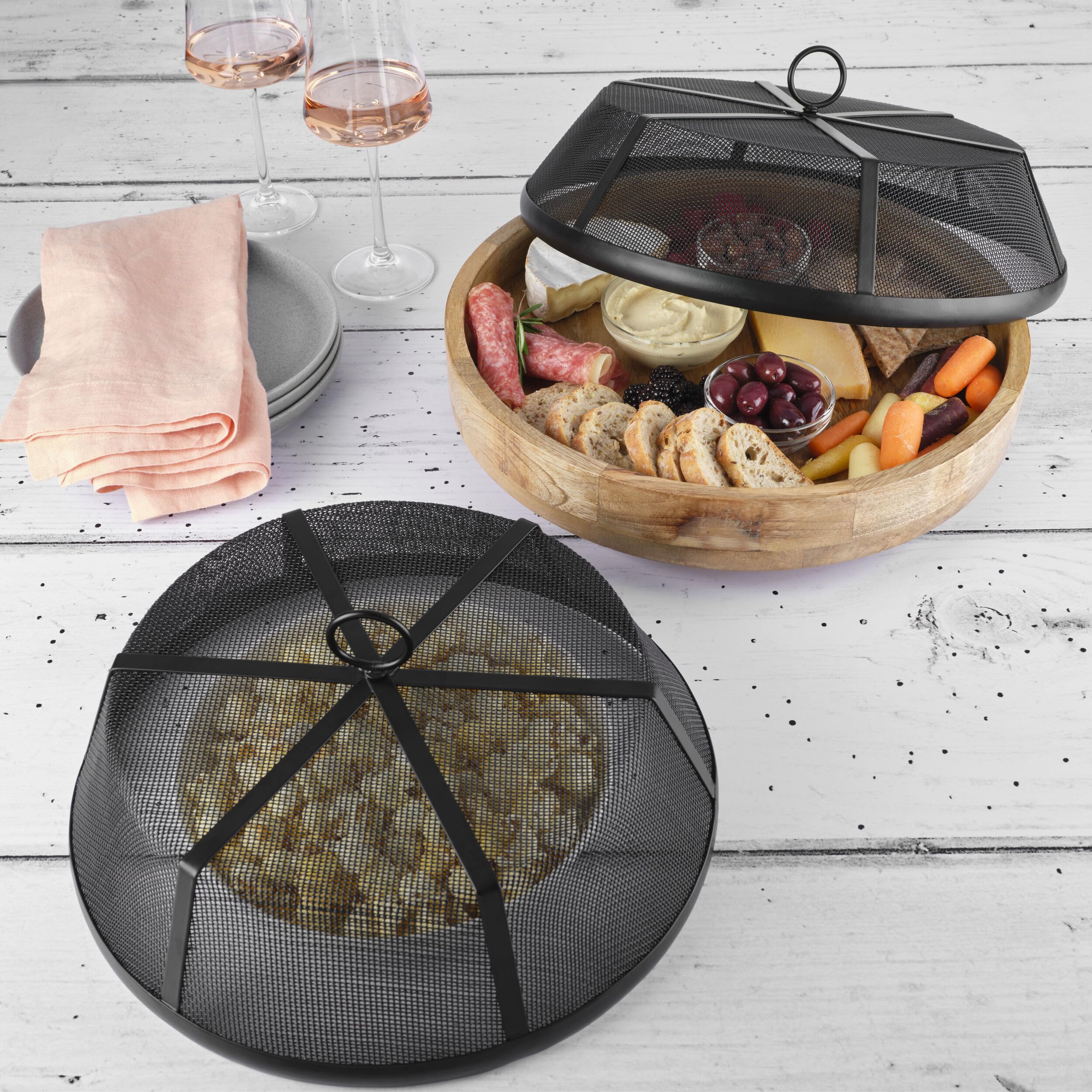 Gourmet Basics by Mikasa Juego de 2 cubiertas de malla metálica para cúpula de alimentos, 12.75 pulgadas, 14.5 pulgadas, color negro