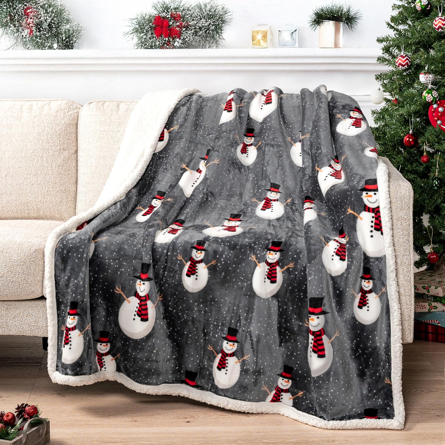 PAVILIA Premium Christmas Sherpa Throw Blanket, 50×60, Grey Snowman Cozy Fleece Holiday Blanket, Reversible Plush Winter Throw for Couch & Bed, Ultra Soft Warm PAVILIA Premium Christmas Sherpa Throw Blanket, 50×60, Grey Snowman Cozy Fleece Holiday Blanket, Reversible Plush Winter Throw for Couch & Bed, Ultra Soft Warm
