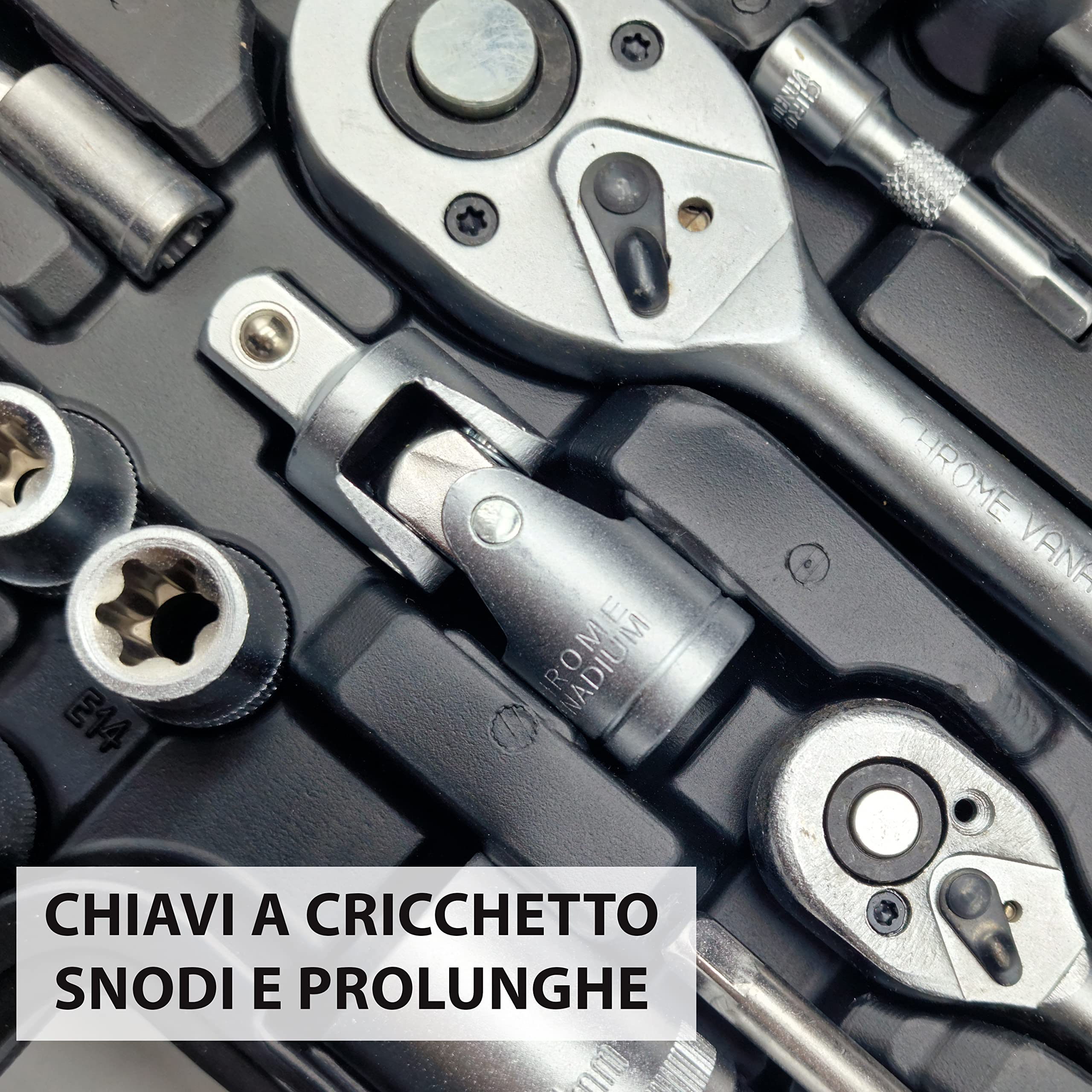 MAKA Valigetta Porta Attrezzi a Bussola Esagonali Professionale 108 Cricchetto Reversibile Pezzi Chiavi Inserti Avvitatori a Snodo Acciaio al Cromo Vanadio Punta Adattatore (108 Pezzi)