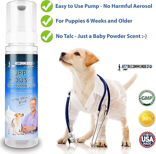 Miniatura 6 de Champú para cachorros – Champú para perros sin agua – Mousse de espuma seca sin enjuague – Aroma a polvo de bebé de piel – 8 oz/8.1 fl oz, fabricado