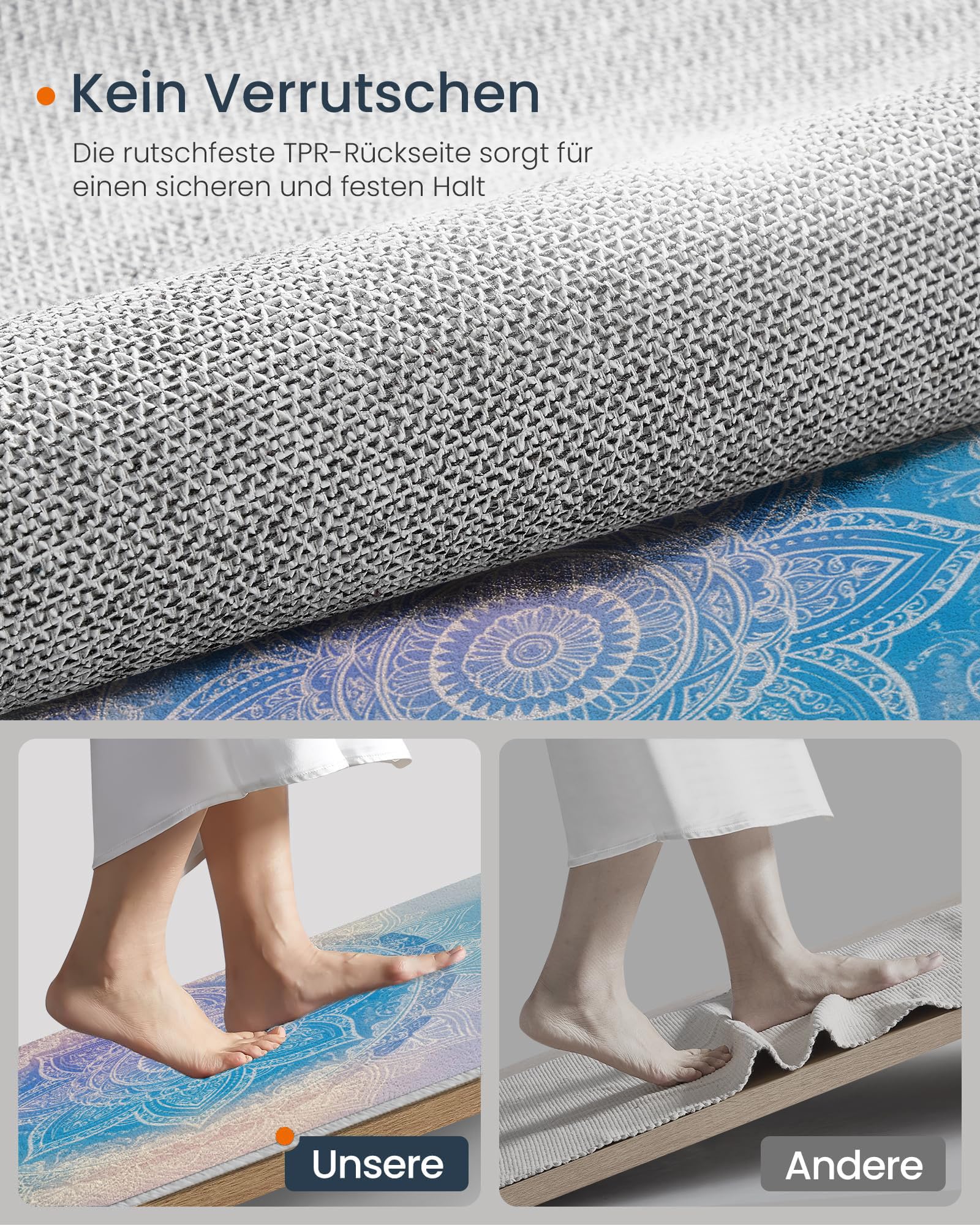 Tapis Rond Mandala Dégradé Aquarelle pour Salon, 160cm Circulaire Tapis Style Artistique Onirique Douce Lavable Et Antidérapante pour Chambre Intérieure, Bleu Clair