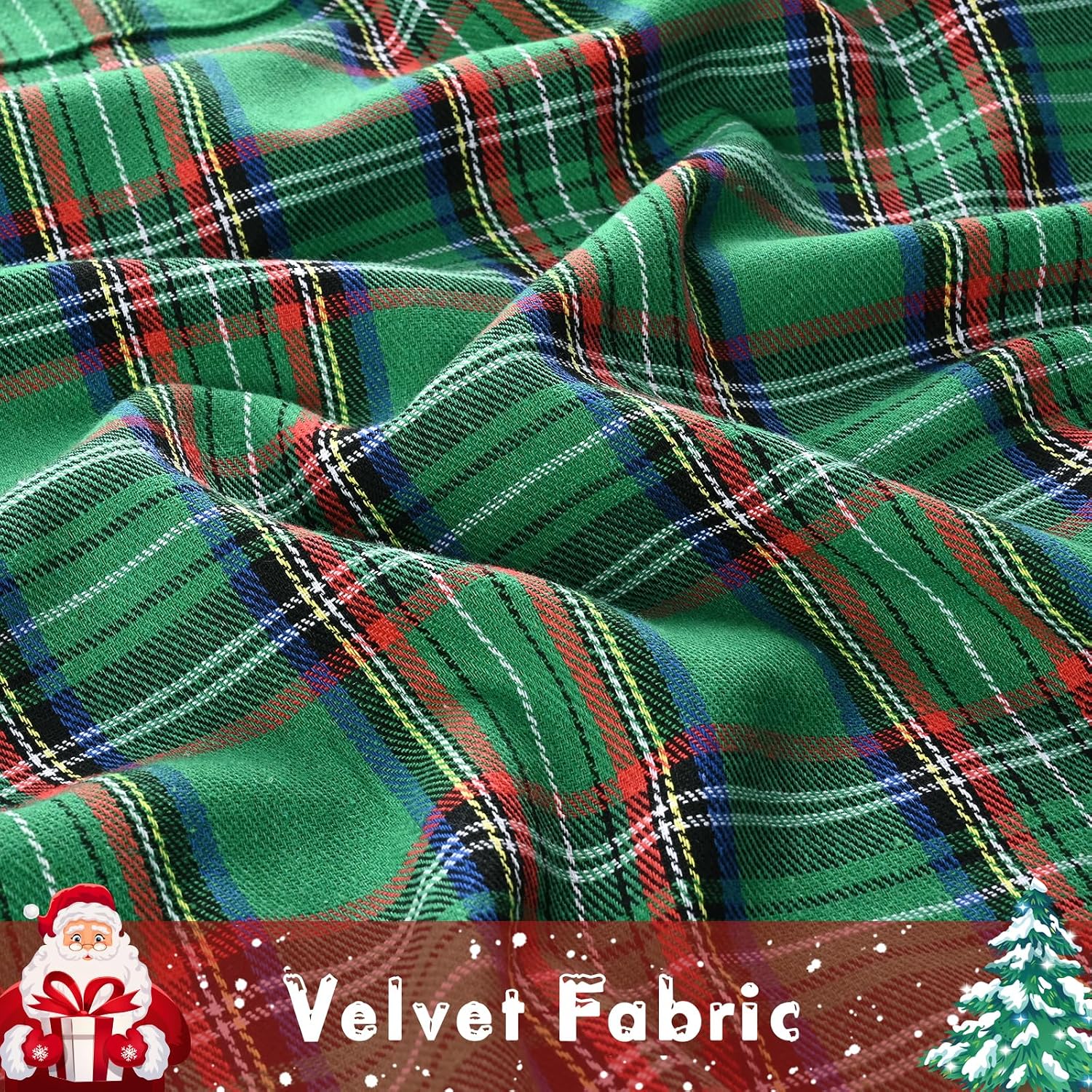 Yinhua Christmas Valance Christmas Tree Valance with Pompom Tassel Green Buffalo Plaid Swag Valances for Windows Rod Pocket Kitchen Curtain 36 Inch Length Window Valances for Kitchen Cafe, 1 Panel