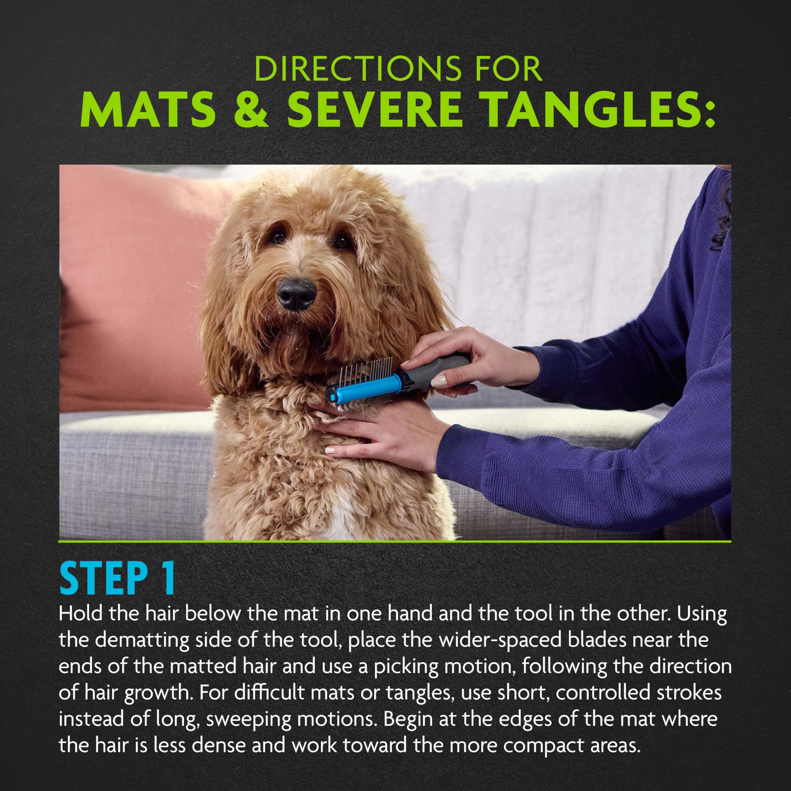 FURminator Outil de toilettage 2 en 1 pour chiens, 1 pièce, outil de démêlage avec peigne pour tapis, enchevêtrements et entretien sur pelages bouclés, longs, soyeux et câlins