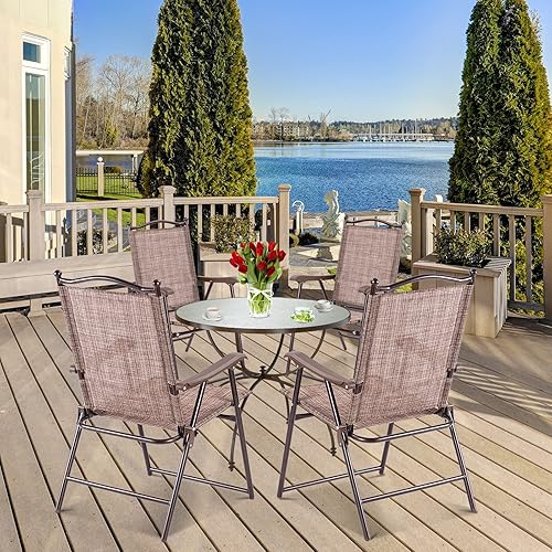 Miniatura 2 de Tangkula Juego de 2 sillas de comedor plegables para patio, sillas de césped con apoyabrazos, marco de acero, sillas de camping portátiles para