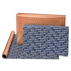 American Greetings Foil Christmas Wrapping Paper Rolls, Metallic Rose Gold and Navy Blue Holiday Gift Wrap (80 sq. ft., 4 Rolls-30 in. x 8 ft., Reversible) Snowflakes, Reindeer, Merry Christmas