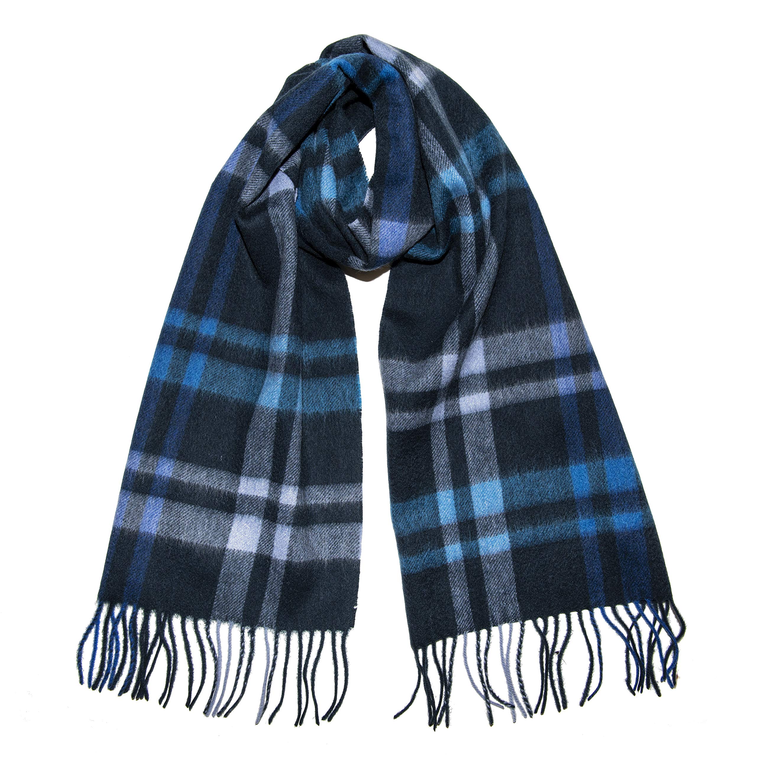 Heritage Traditions 100% Pure Wool Tartan Scarf, Check Scarf for Men & Women, Scottish Scarf Men Style, Women's Wool Scarf with Soft Brushed Finish & Fringe (Navy Check)