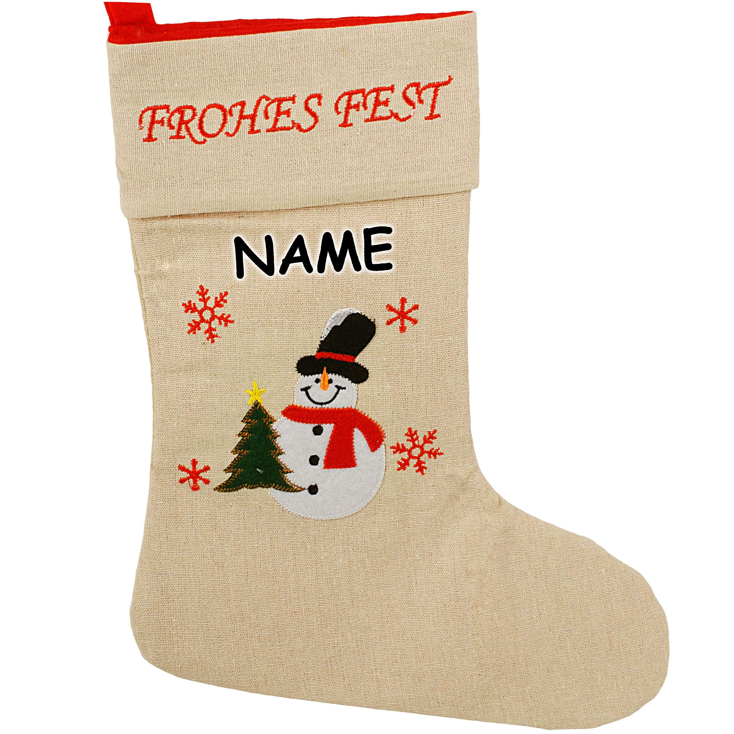 alles-meine.de GmbH 10 Stück XL - Weihnachtssocken & Weihnachtsstrümpfe - Frohes Fest - Schneemann - 38 cm - rot - zum Aufhängen - Nikolausstiefel - Nikolausstrümpfe/Weihnach..