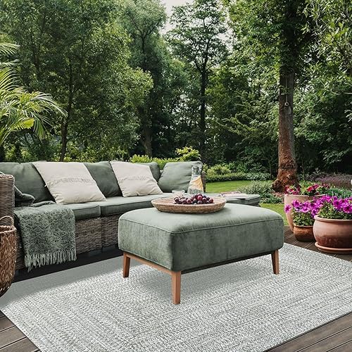 Superior Alfombra de área para interiores y exteriores, decoración trenzada reversible de doble tono para patio, porche delantero, entrada, sala de